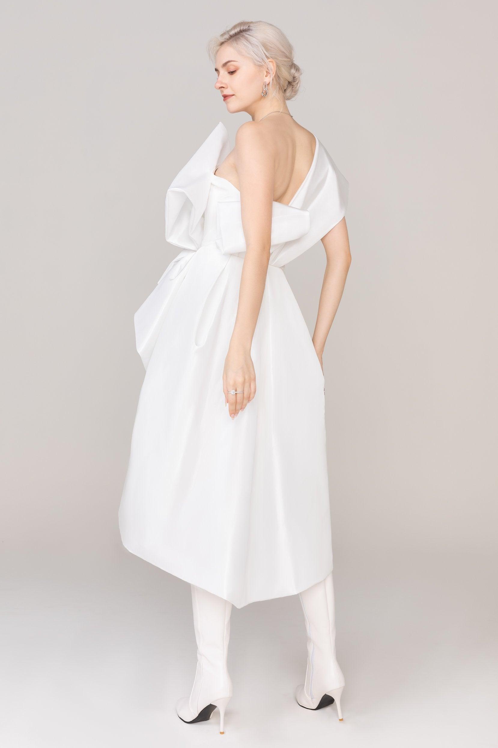Asymmetrical High-Low Taffeta Wedding Dress CW2433 - COCOMELODY