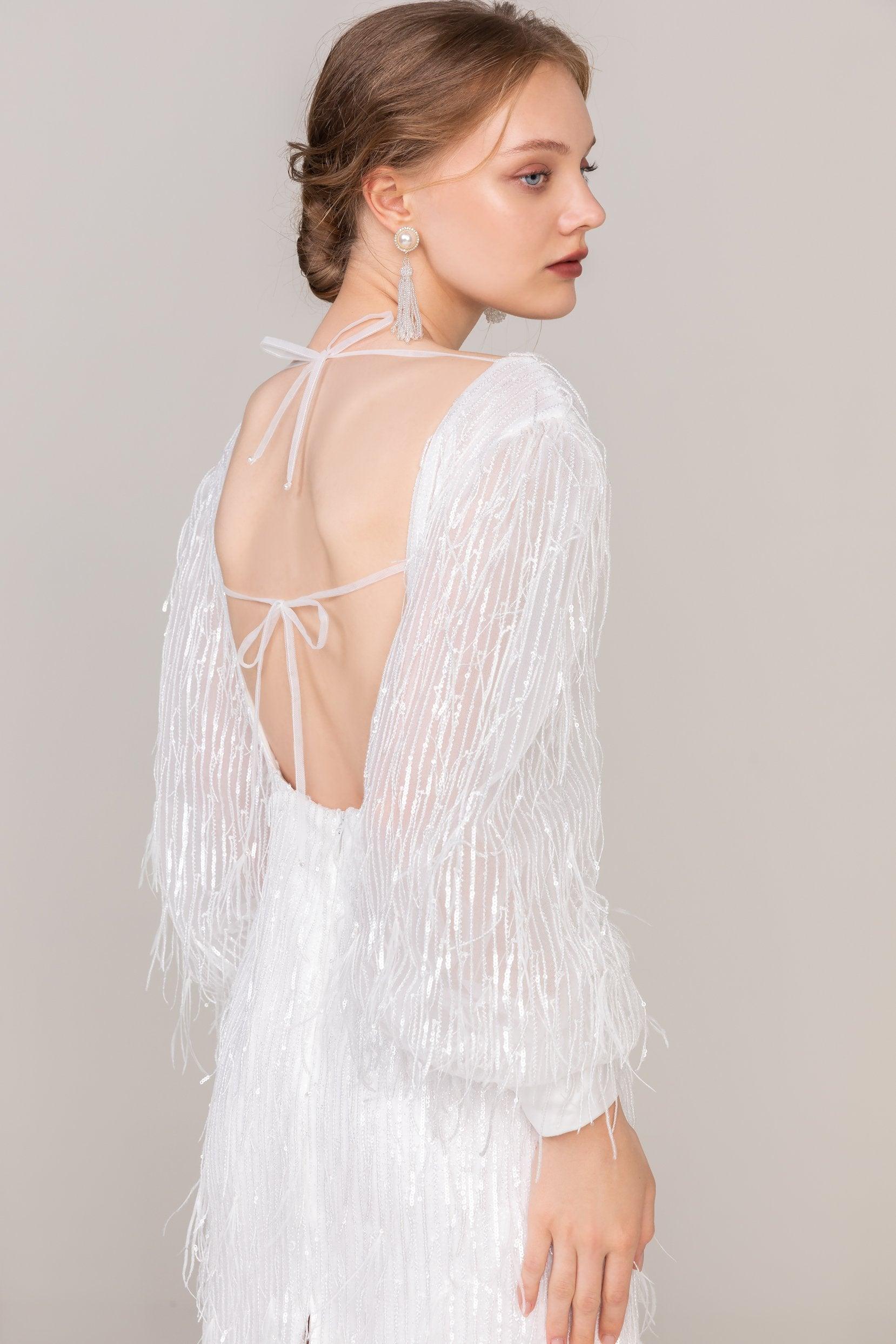 Sheath-Column Short-Mini Sequined Lace Wedding Dress CW2435 - COCOMELODY