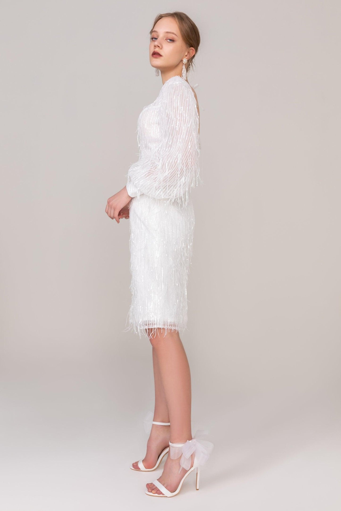 Sheath-Column Short-Mini Sequined Lace Wedding Dress CW2435 - COCOMELODY