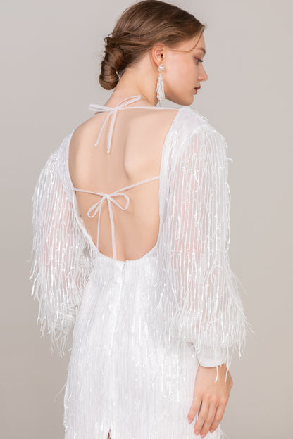 Sheath-Column Short-Mini Sequined Lace Wedding Dress CW2435
