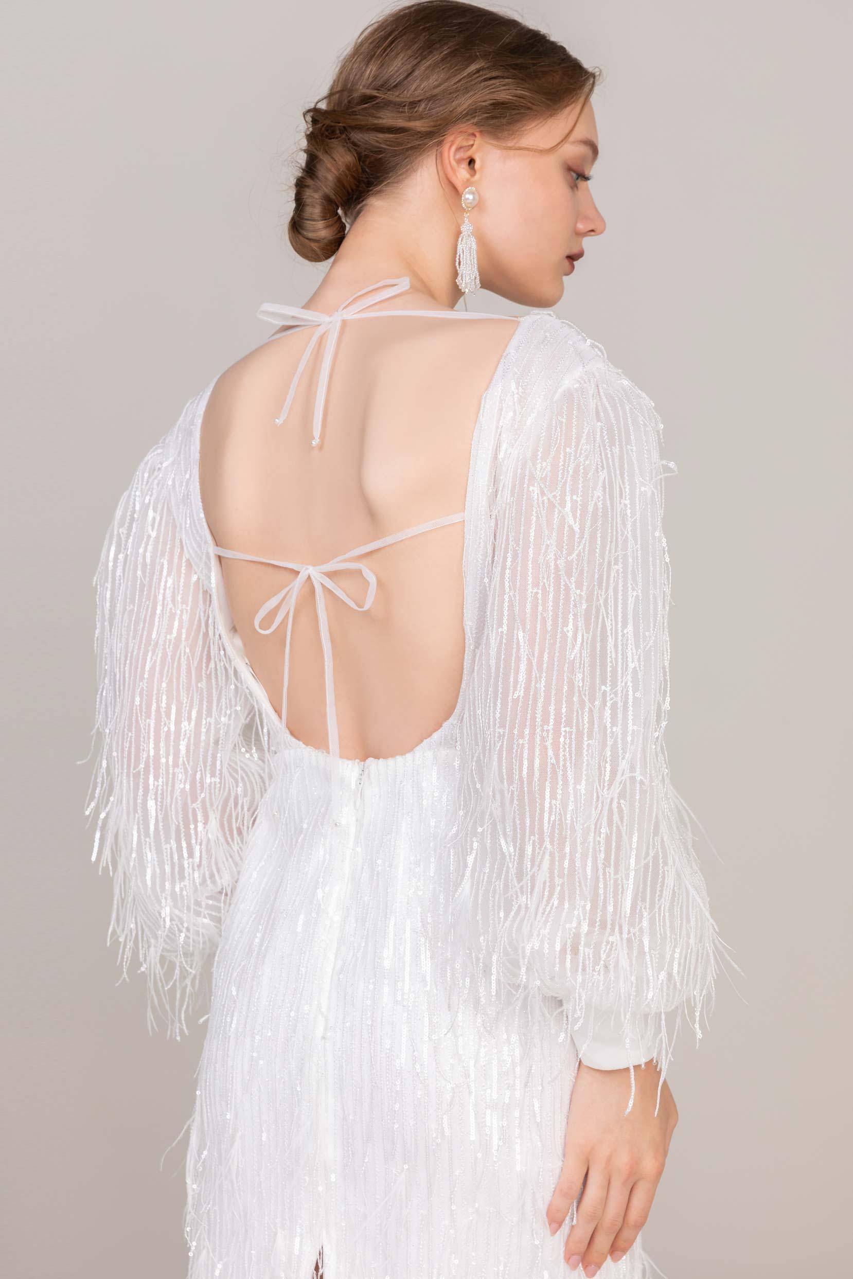 Sheath-Column Short-Mini Sequined Lace Wedding Dress CW2435 - COCOMELODY