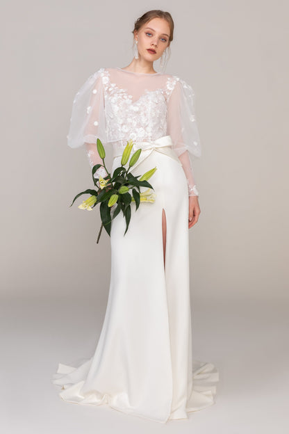 Trumpet Sweep-Brush Train Lace Elastic Cloth Wedding Dress CW2463
