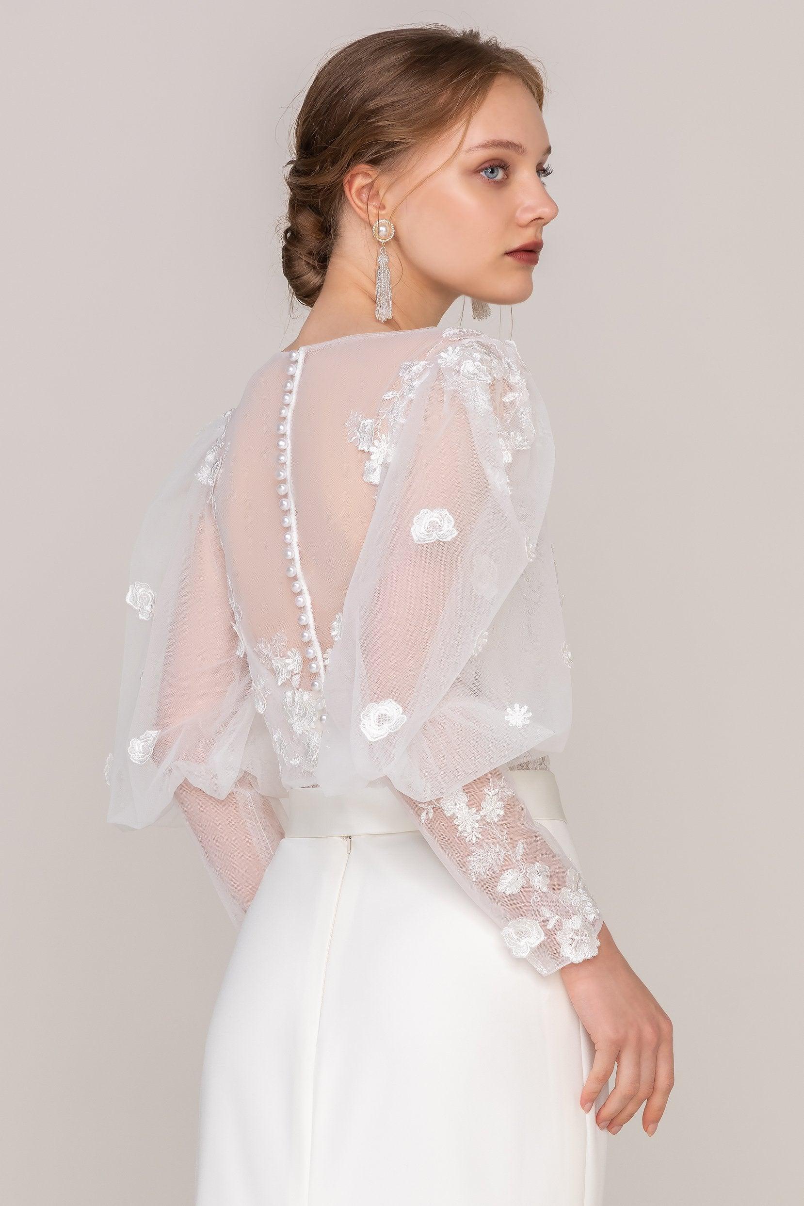 Trumpet Sweep-Brush Train Lace Elastic Cloth Wedding Dress CW2463 - COCOMELODY