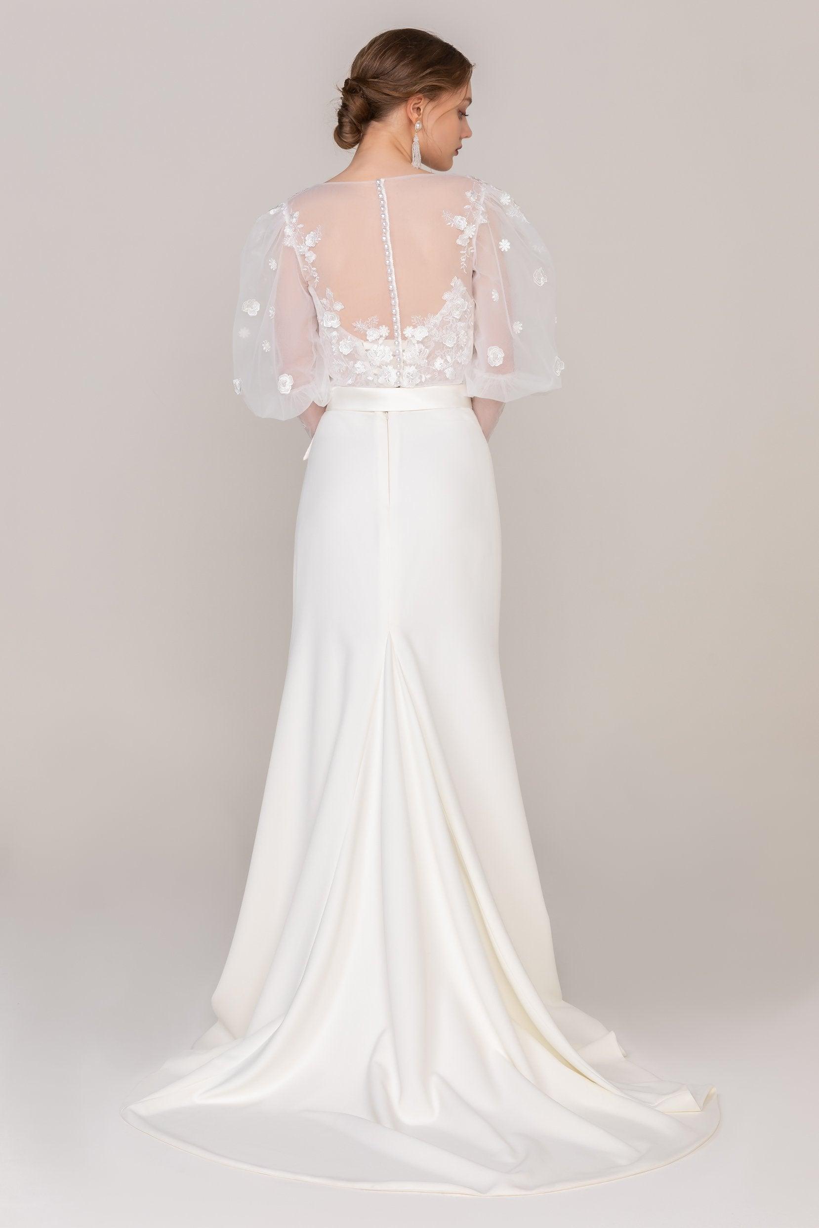 Trumpet Sweep-Brush Train Lace Elastic Cloth Wedding Dress CW2463 - COCOMELODY