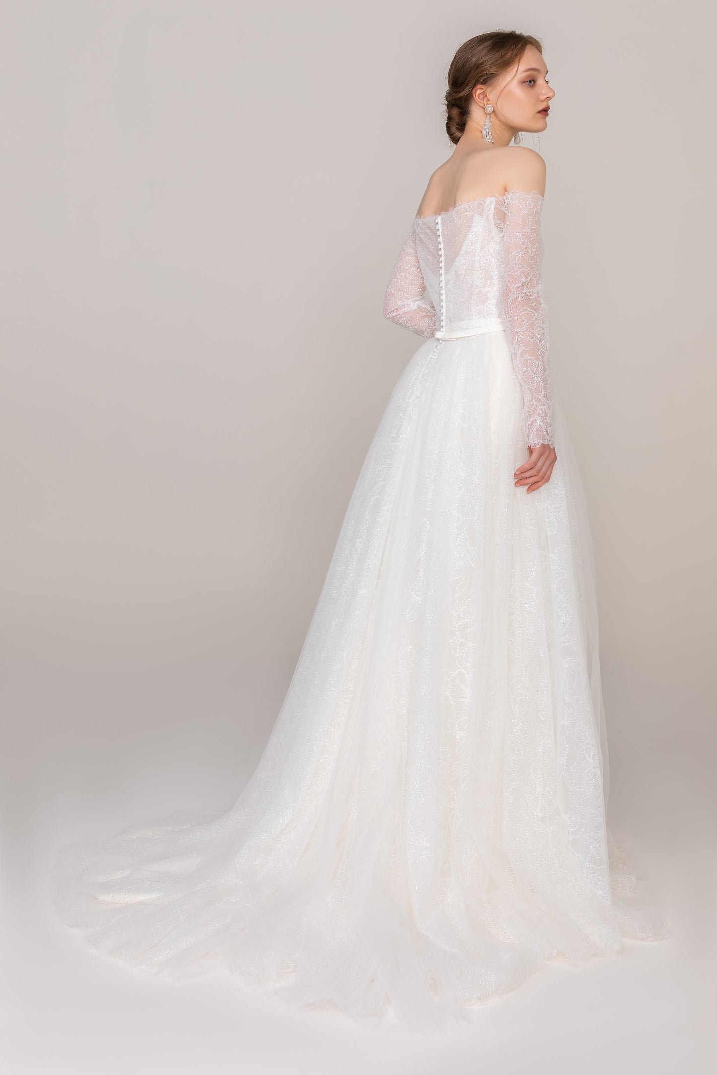 A-Line Court Train Lace Elastic Cloth Wedding Dress CW2464