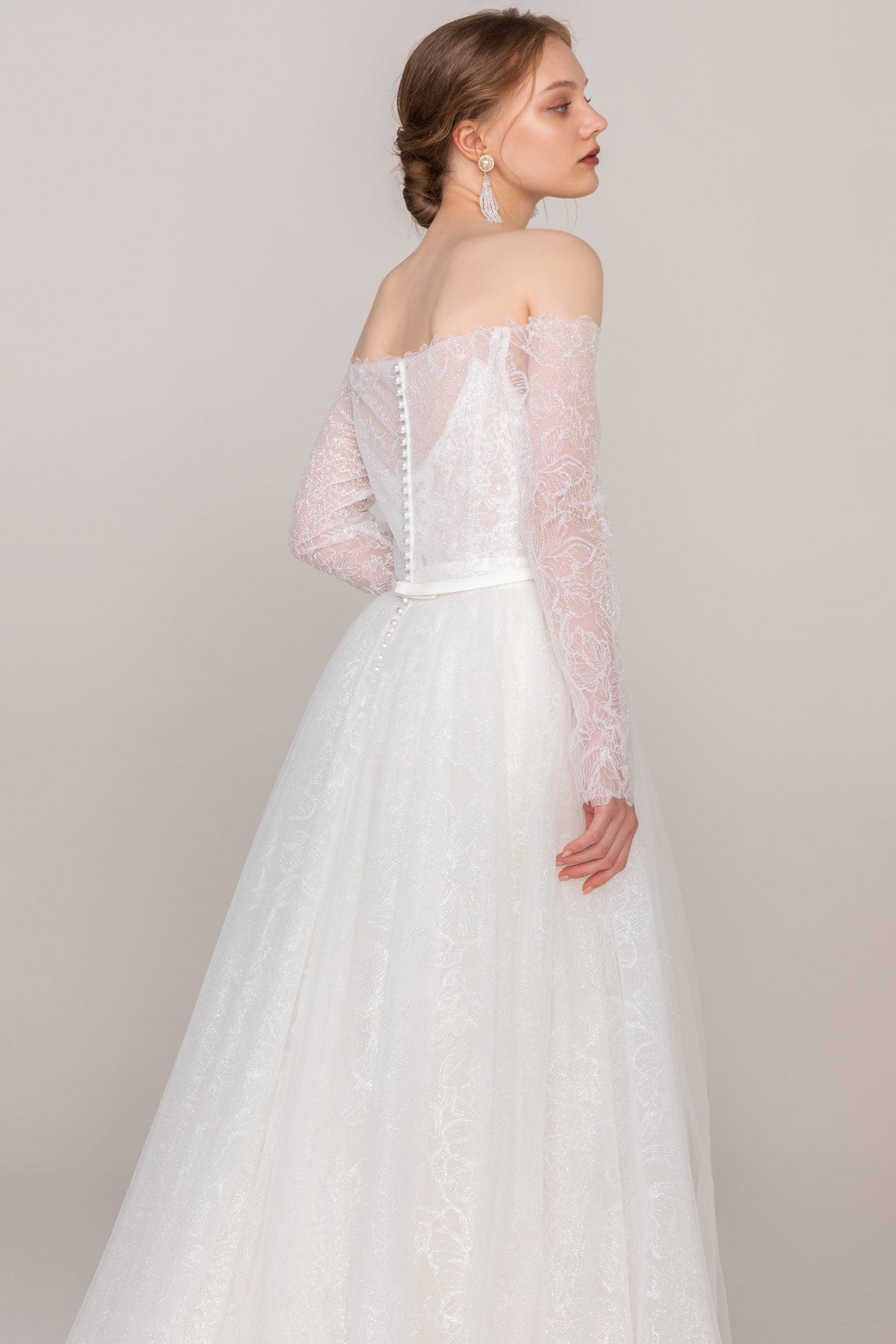 A-Line Court Train Lace Elastic Cloth Wedding Dress CW2464 - COCOMELODY