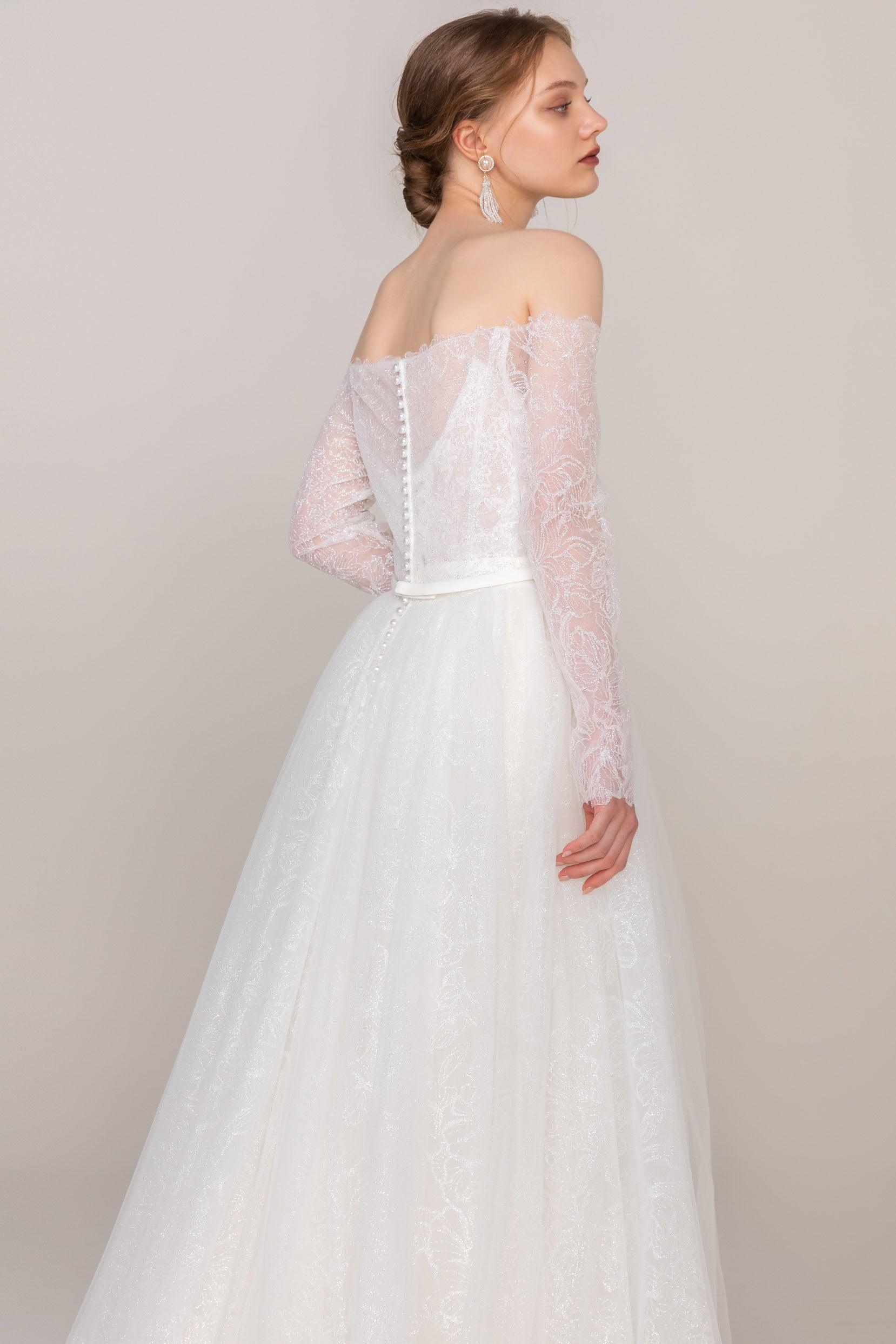A-Line Court Train Lace Elastic Cloth Wedding Dress CW2464 - COCOMELODY
