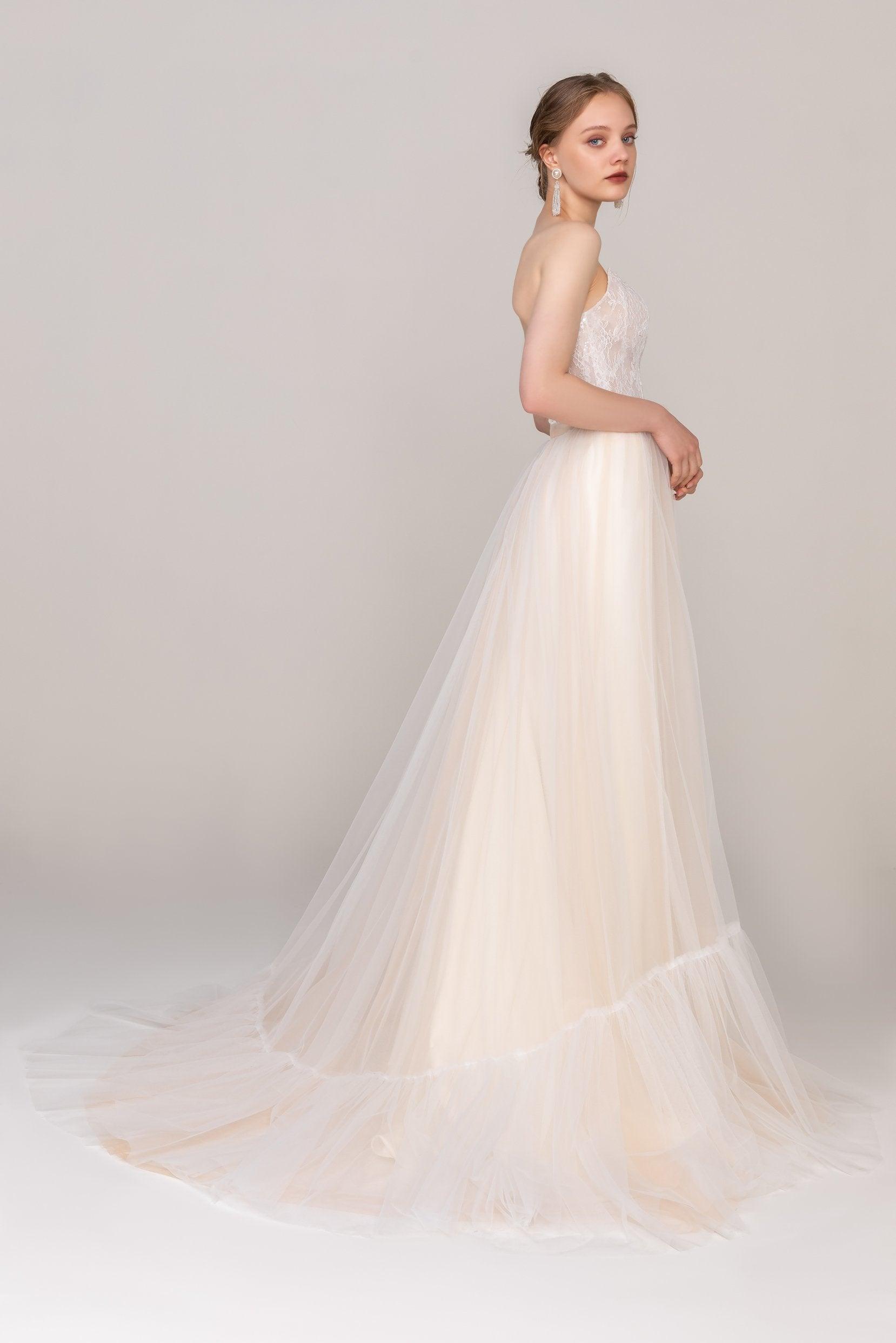 A-Line Court Train Tulle Lace Elastic Wedding Dress CW2466 - COCOMELODY