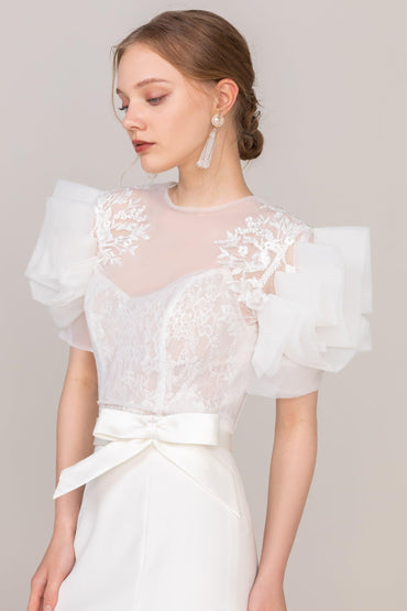 Trumpet-Mermaid Sweep Train Tulle Lace Wedding Dress CW2468 - COCOMELODY