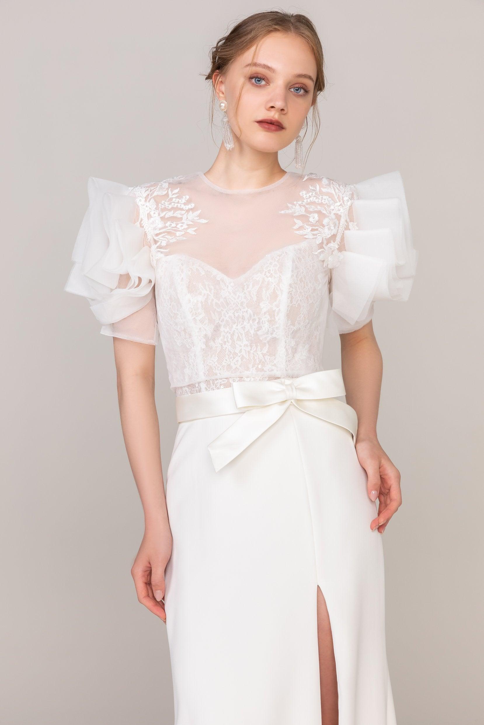 Trumpet-Mermaid Sweep Train Tulle Lace Wedding Dress CW2468 - COCOMELODY