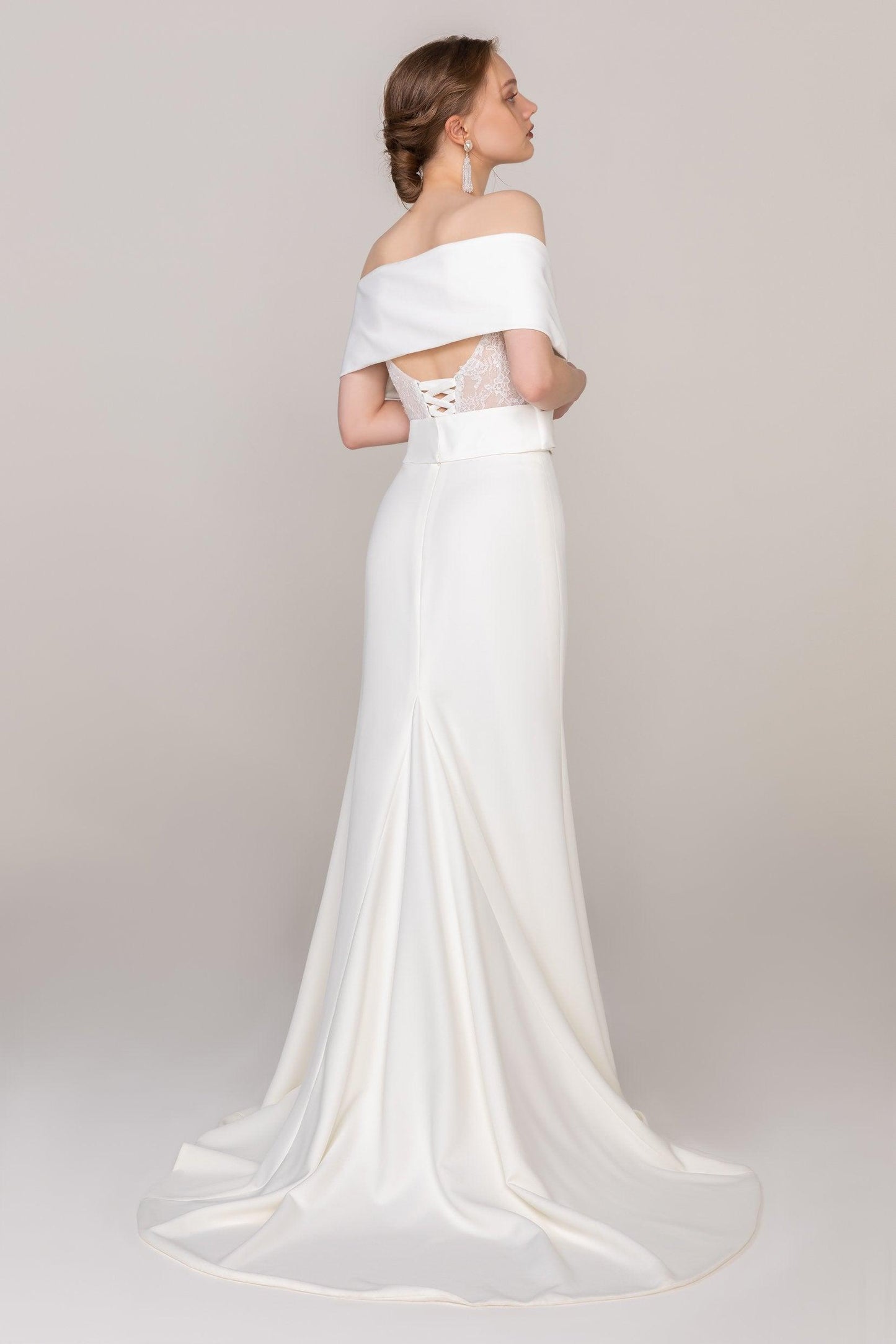 Trumpet Sweep Train Lace Elastic Cloth Wedding Dress CW2470 - COCOMELODY