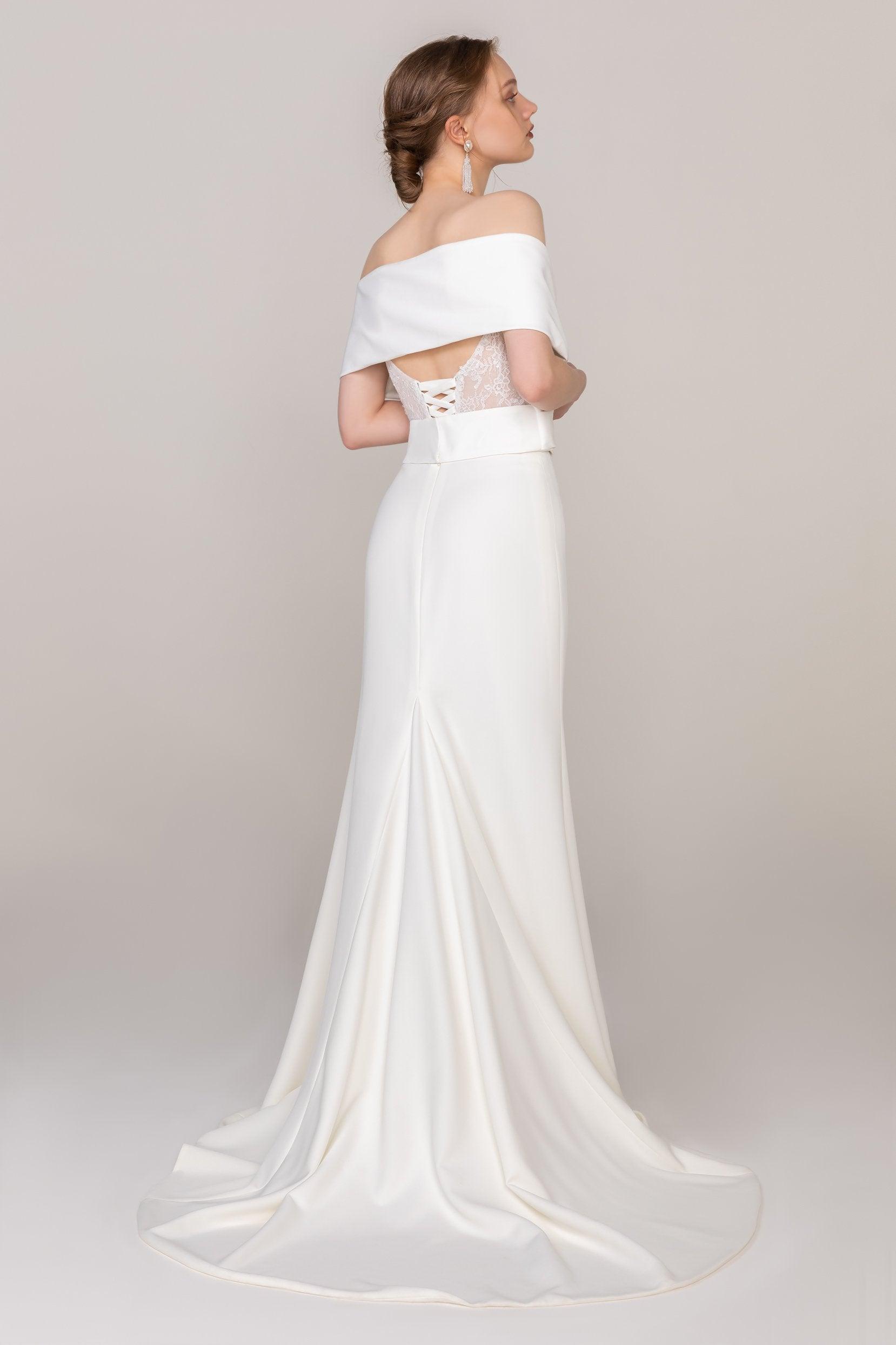 Trumpet Sweep Train Lace Elastic Cloth Wedding Dress CW2470 - COCOMELODY