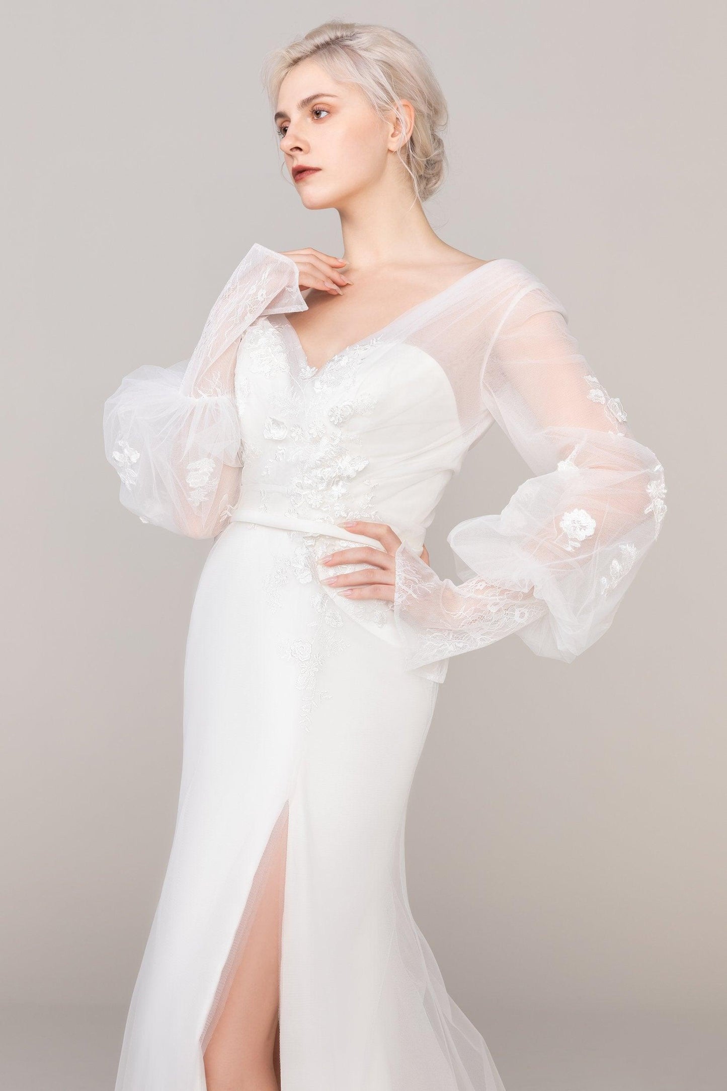 Trumpet-Mermaid Sweep Train Tulle Satin Wedding Dress CW2474 - COCOMELODY