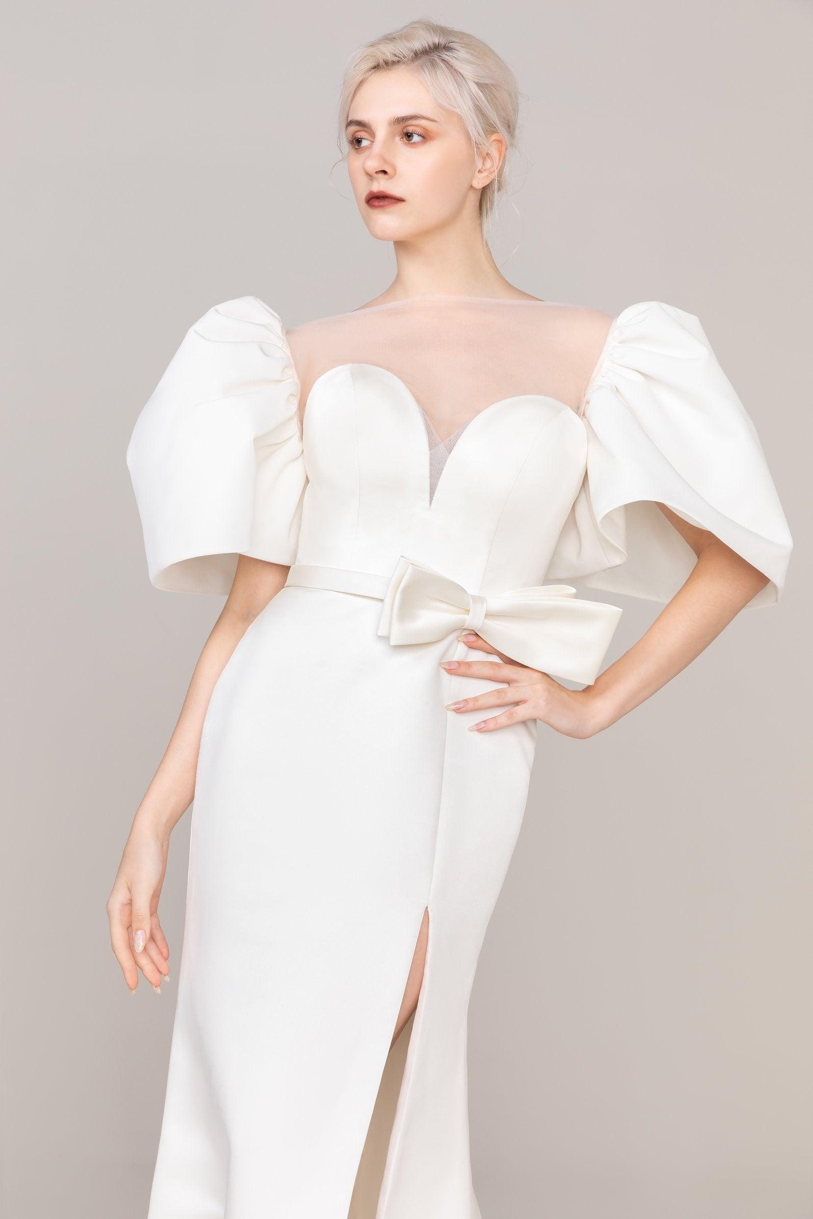 Trumpet-Mermaid Sweep-Brush Train Satin Wedding Dress CW2476 - COCOMELODY