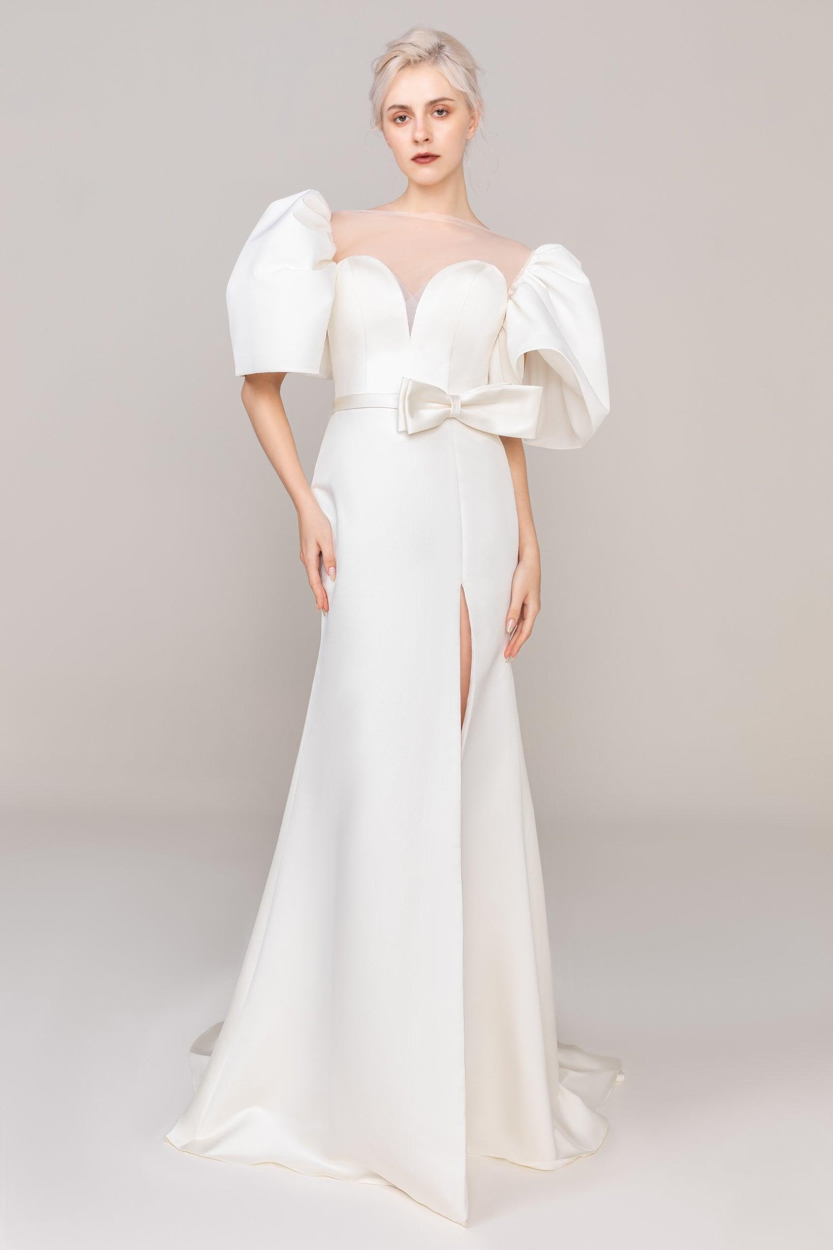 Trumpet-Mermaid Sweep-Brush Train Satin Wedding Dress CW2476 - COCOMELODY