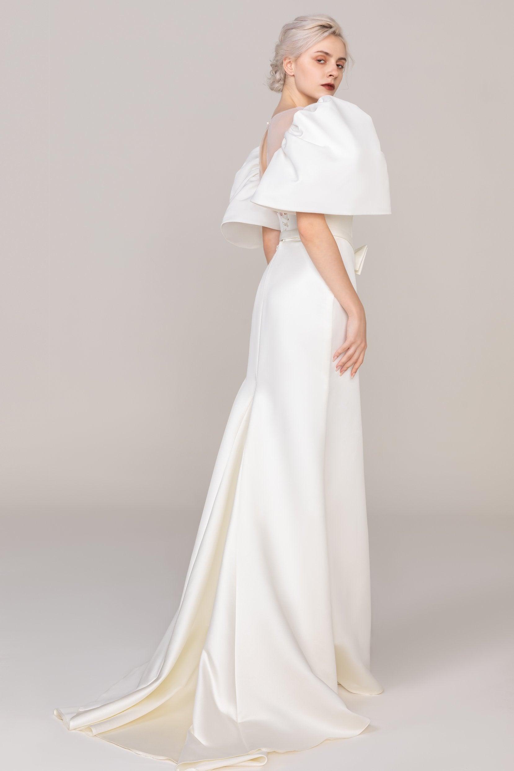 Trumpet-Mermaid Sweep-Brush Train Satin Wedding Dress CW2476 - COCOMELODY