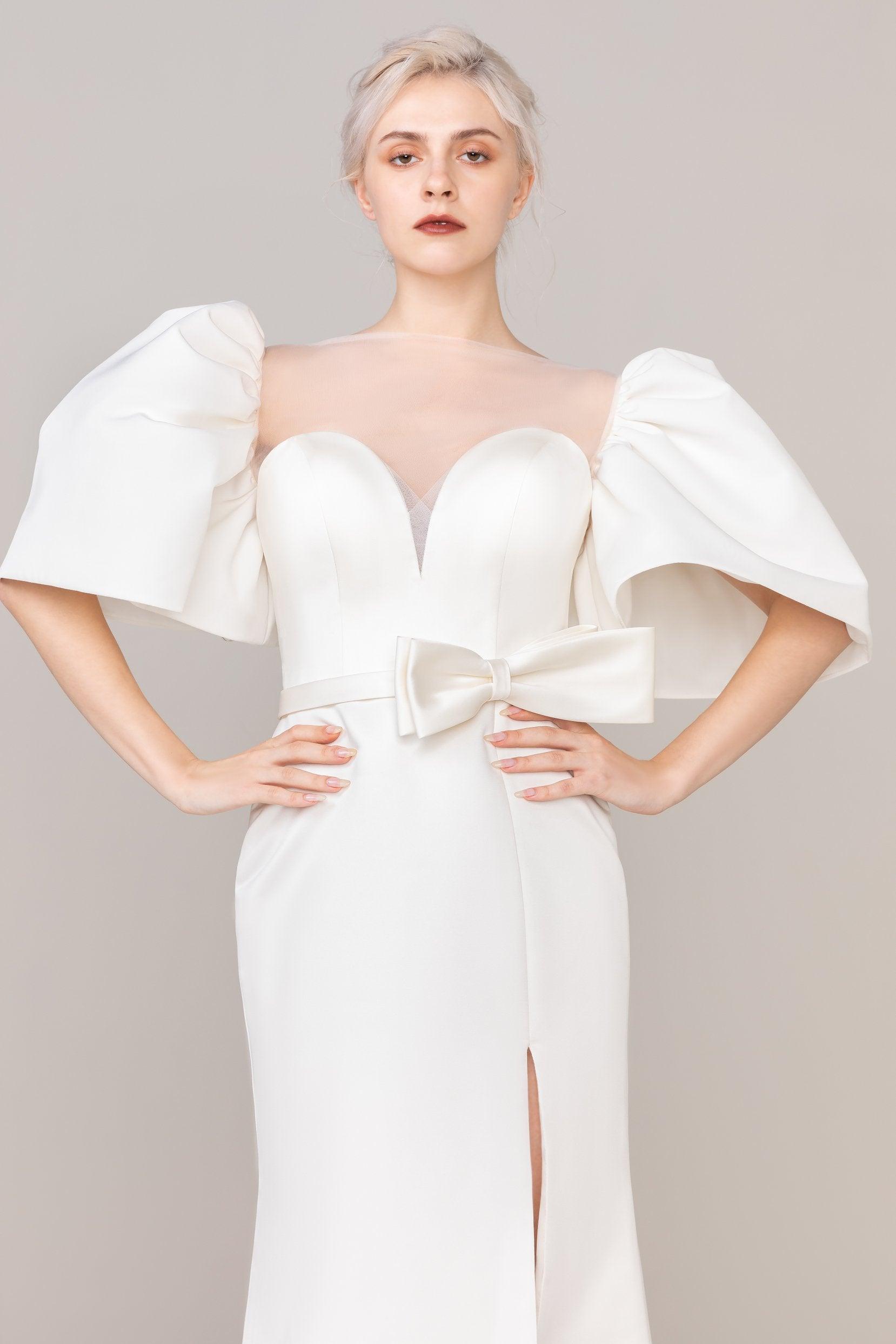 Trumpet-Mermaid Sweep-Brush Train Satin Wedding Dress CW2476 - COCOMELODY