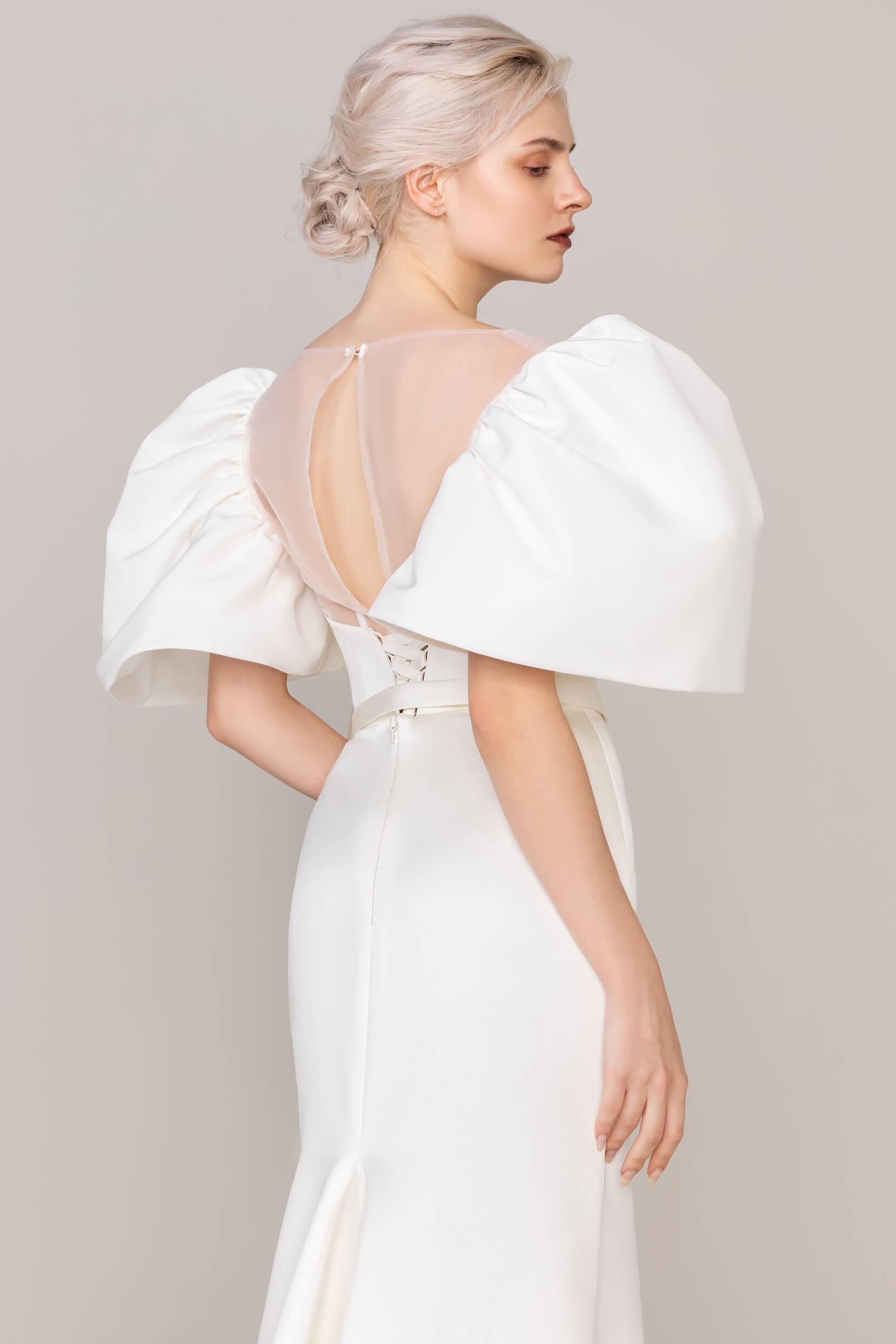 Trumpet-Mermaid Sweep-Brush Train Satin Wedding Dress CW2476 - COCOMELODY