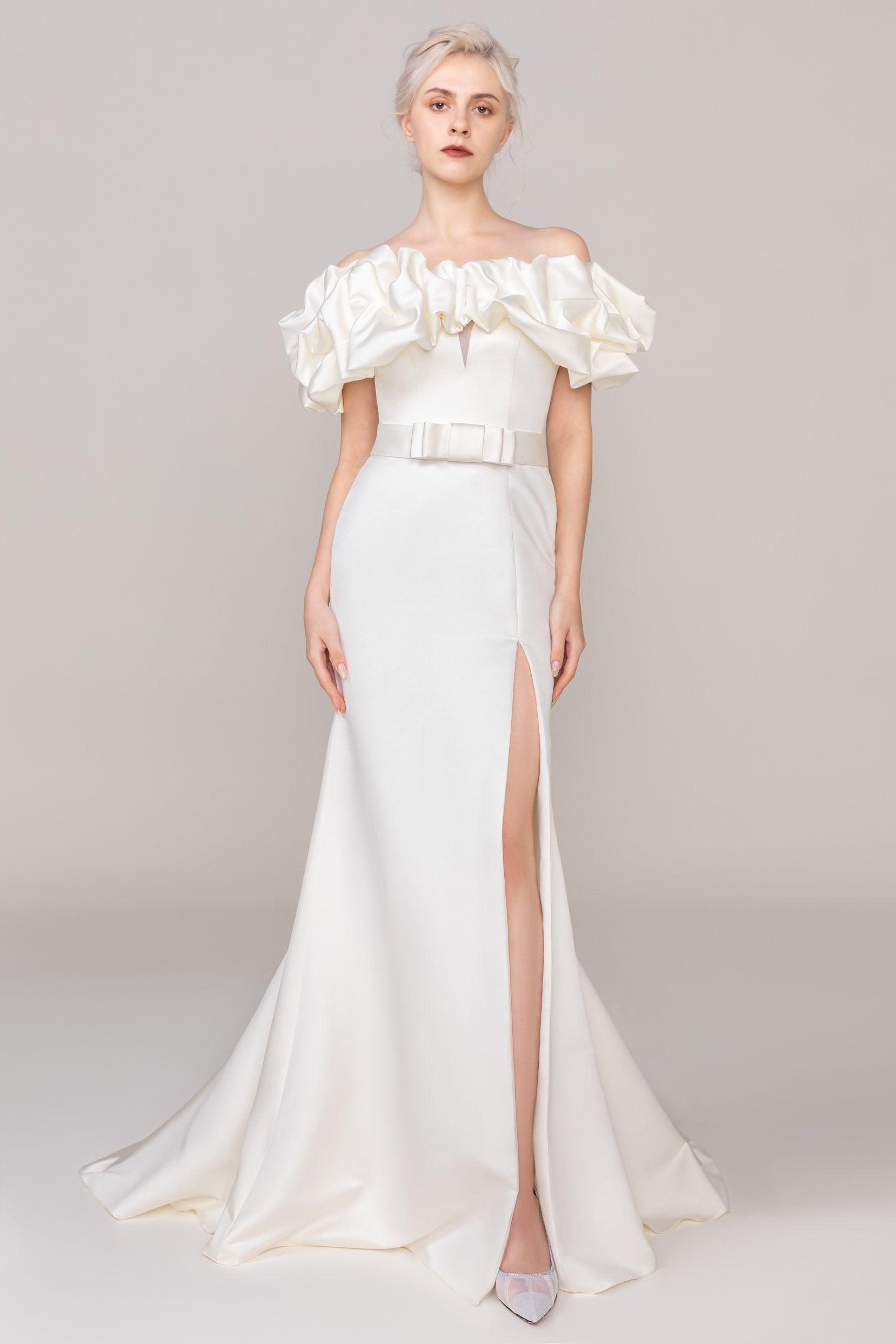 Trumpet-Mermaid Sweep-Brush Train Satin Wedding Dress CW2477 - COCOMELODY