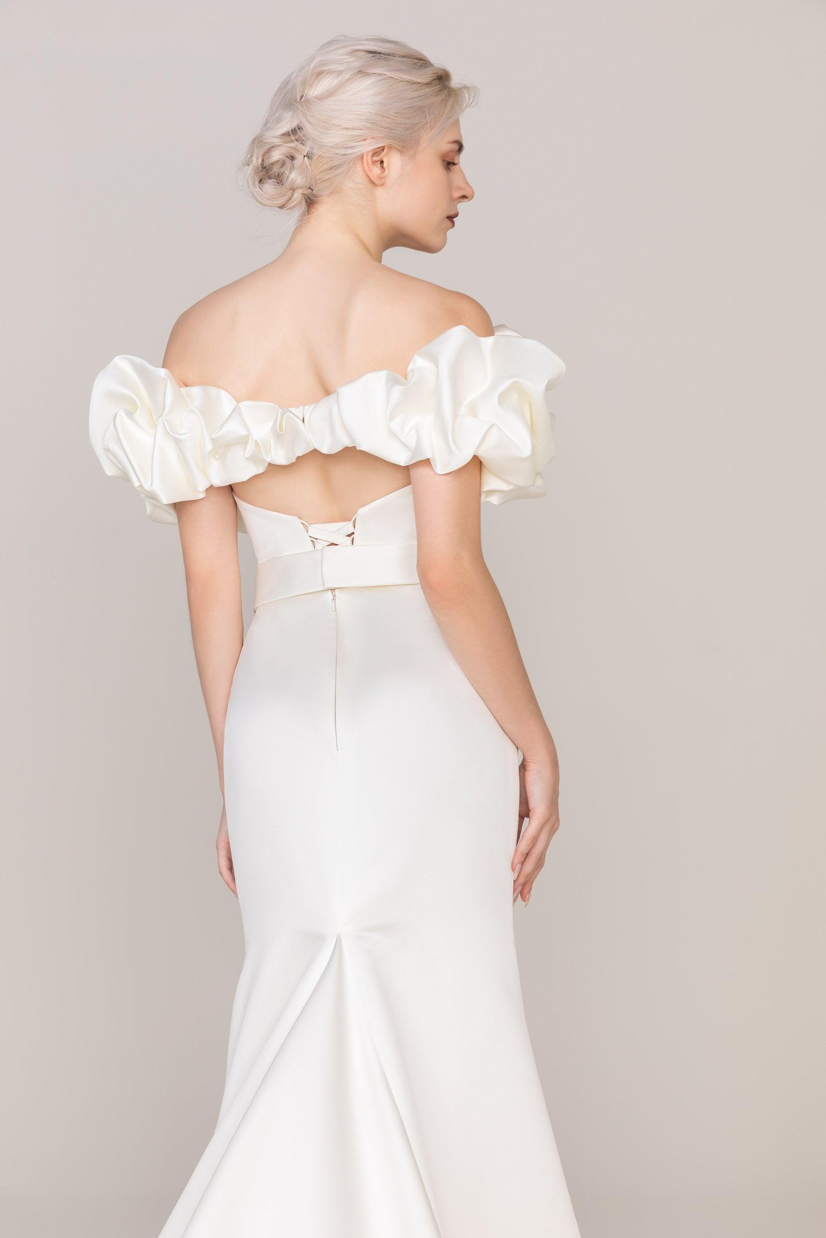 Trumpet-Mermaid Sweep-Brush Train Satin Wedding Dress CW2477 - COCOMELODY