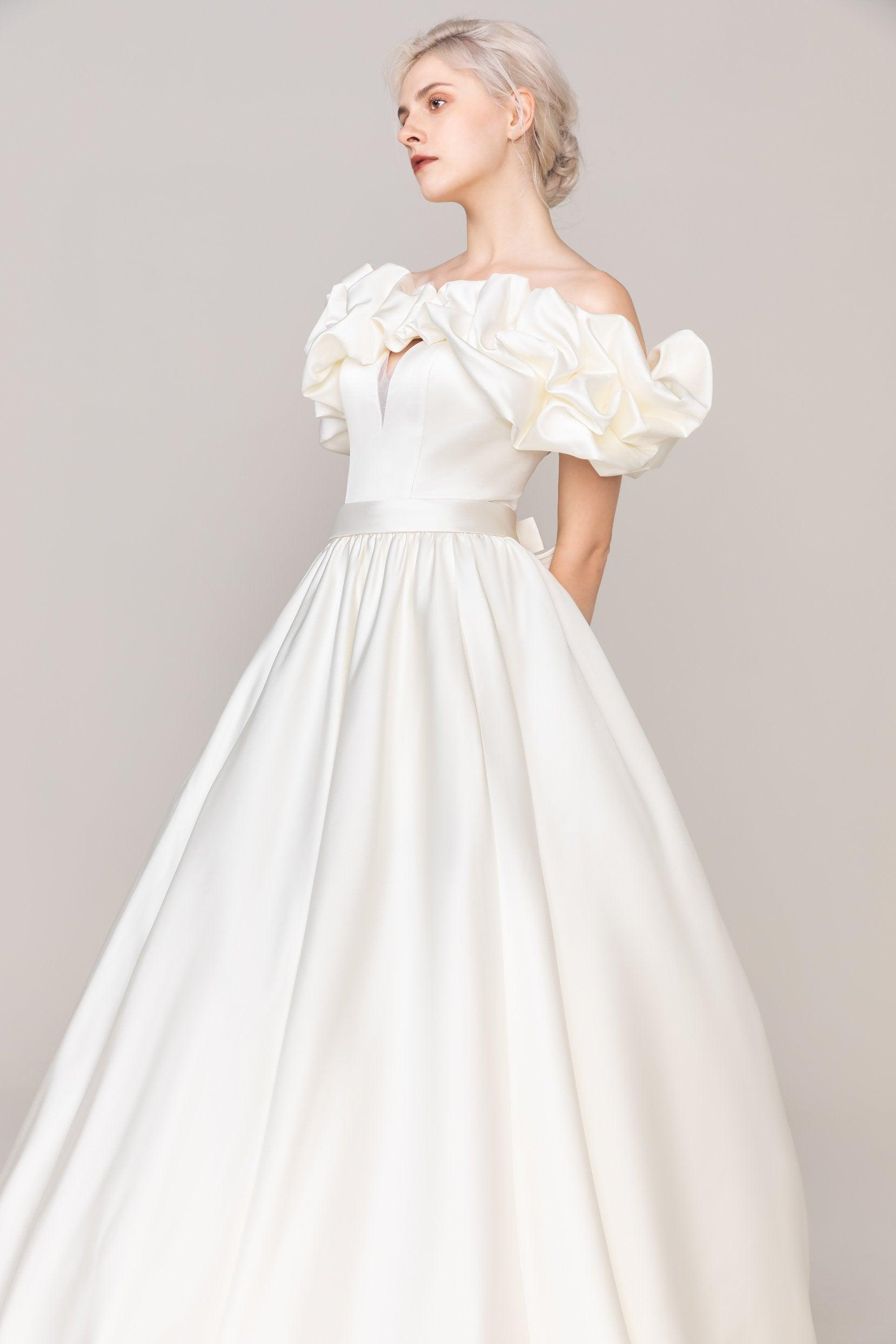 A-Line Court Train Satin Wedding Dress CW2478 - COCOMELODY
