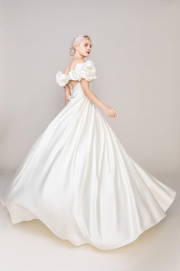 A-Line Court Train Satin Wedding Dress CW2478 - COCOMELODY