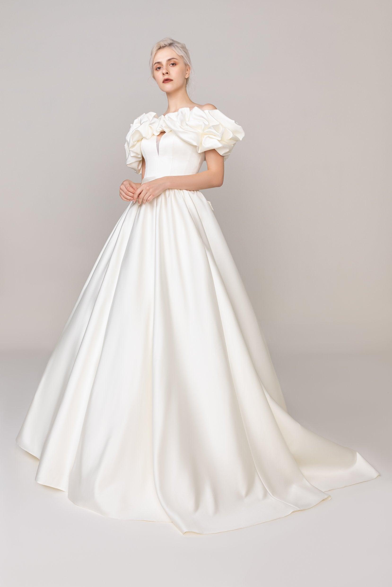 A-Line Court Train Satin Wedding Dress CW2478 - COCOMELODY