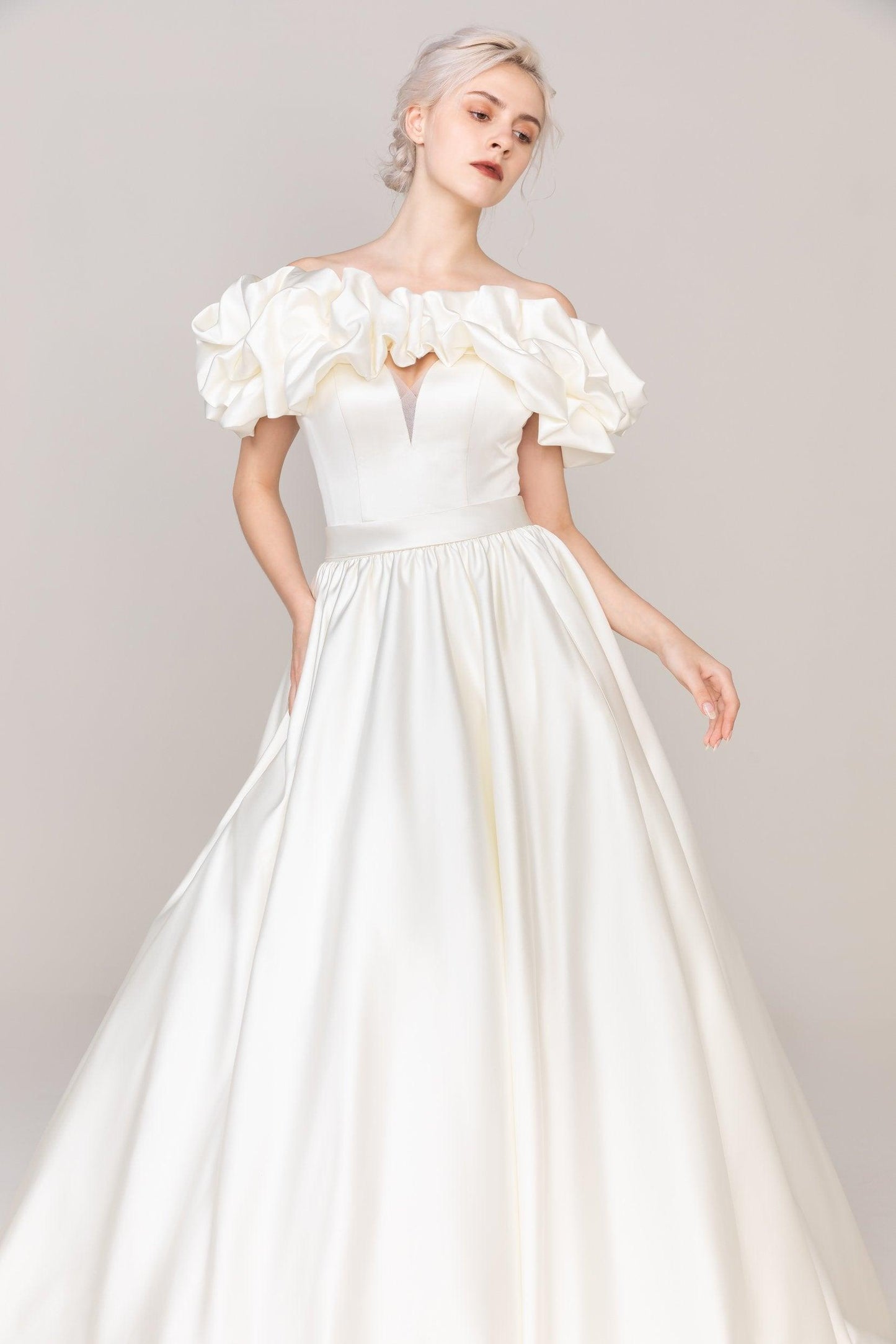 A-Line Court Train Satin Wedding Dress CW2478 - COCOMELODY