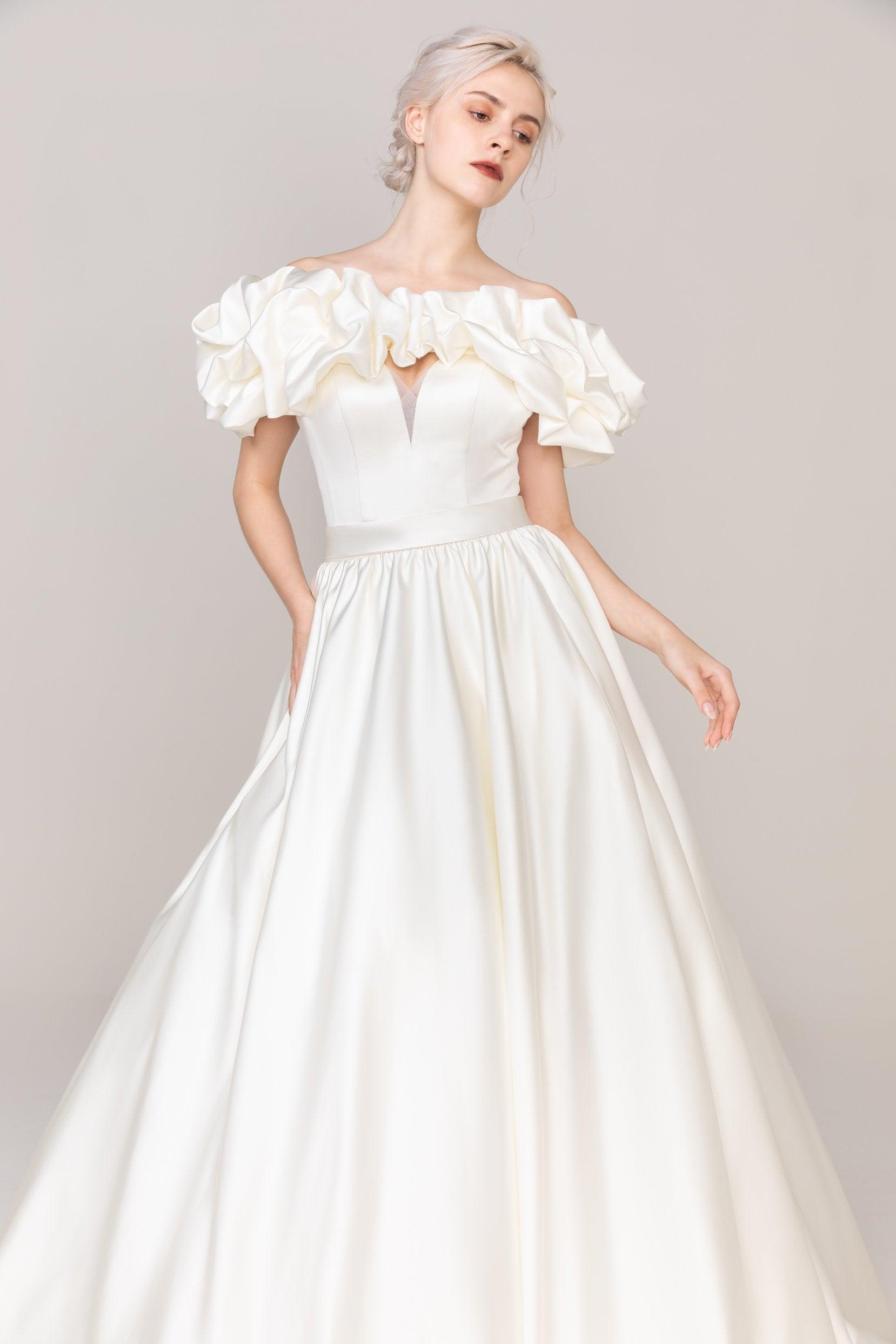 A-Line Court Train Satin Wedding Dress CW2478 - COCOMELODY