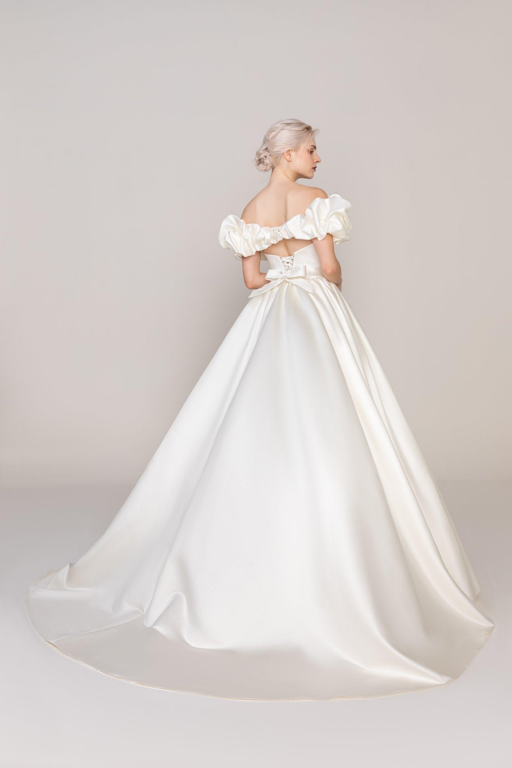 A-Line Court Train Satin Wedding Dress CW2478 - COCOMELODY