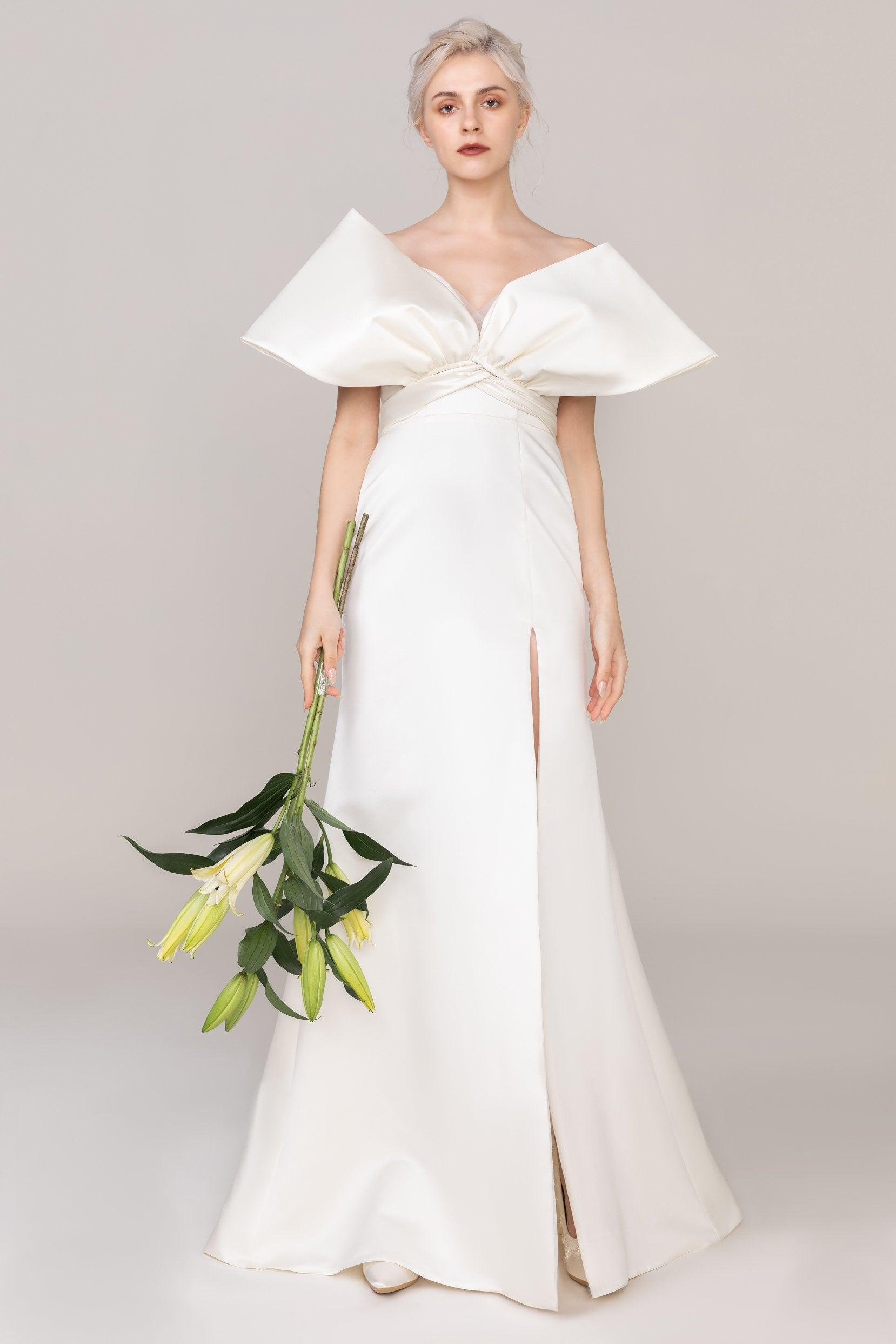 Trumpet-Mermaid Sweep-Brush Train Satin Wedding Dress CW2479 - COCOMELODY