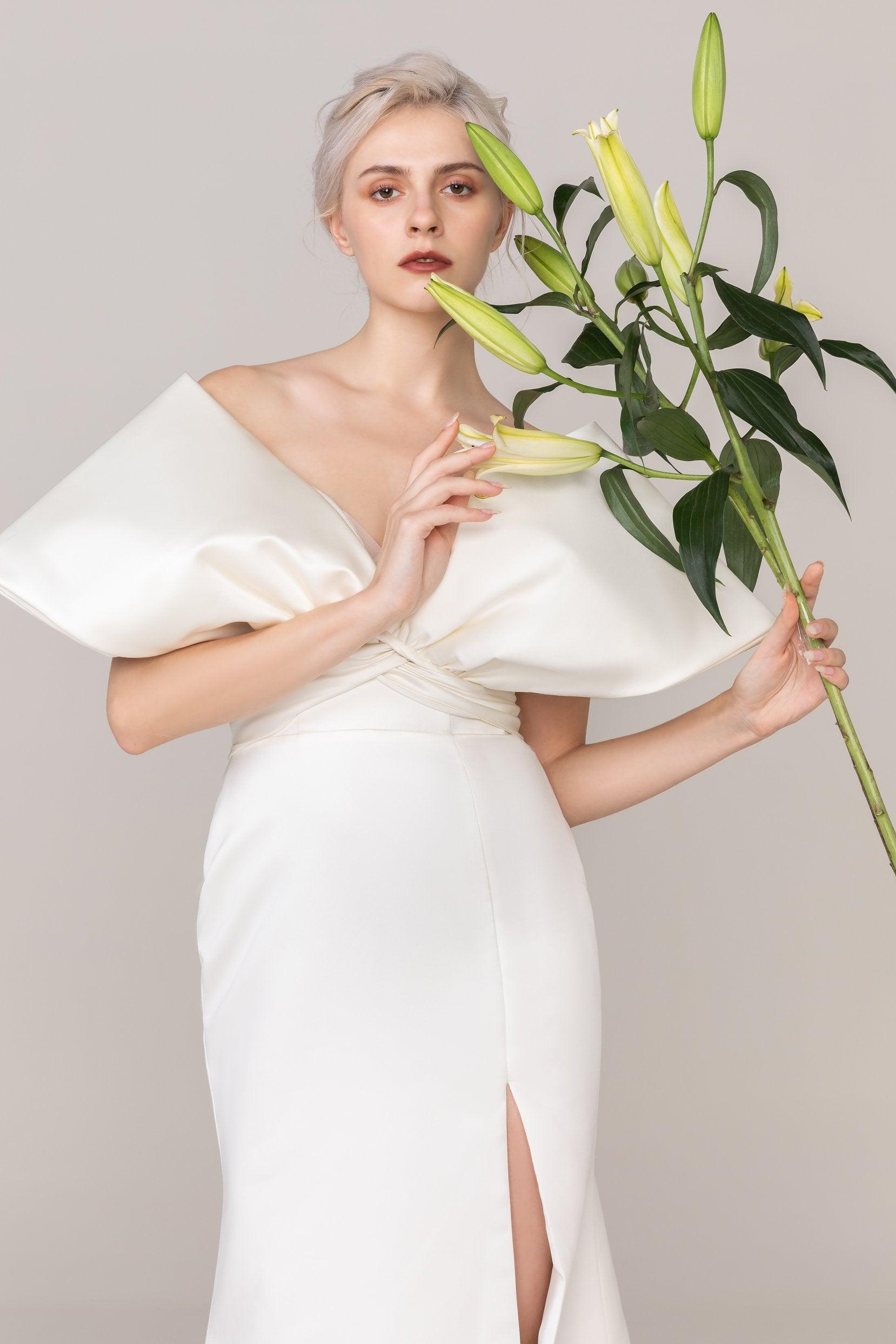 Trumpet-Mermaid Sweep-Brush Train Satin Wedding Dress CW2479 - COCOMELODY