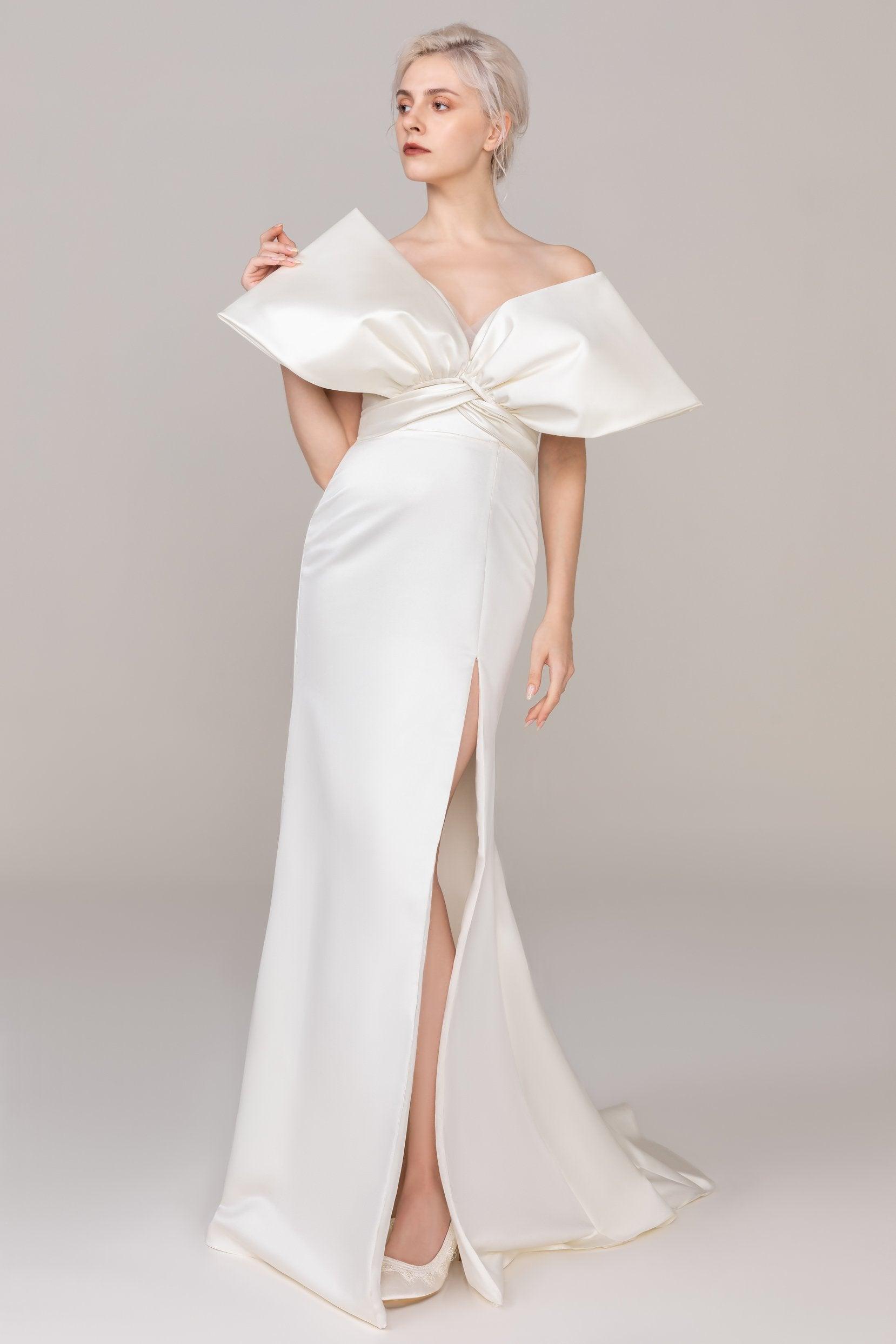 Trumpet-Mermaid Sweep-Brush Train Satin Wedding Dress CW2479 - COCOMELODY