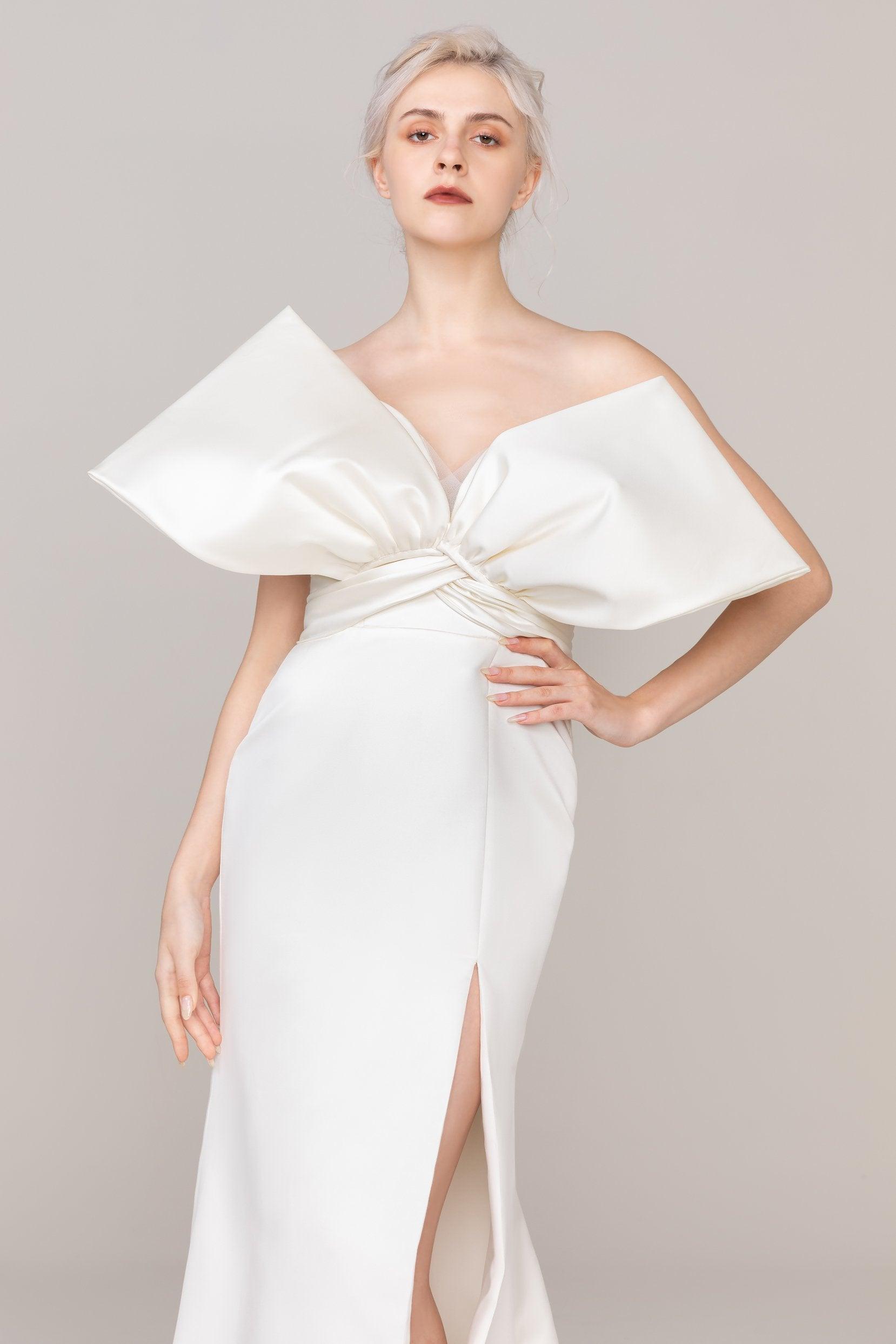 Trumpet-Mermaid Sweep-Brush Train Satin Wedding Dress CW2479 - COCOMELODY