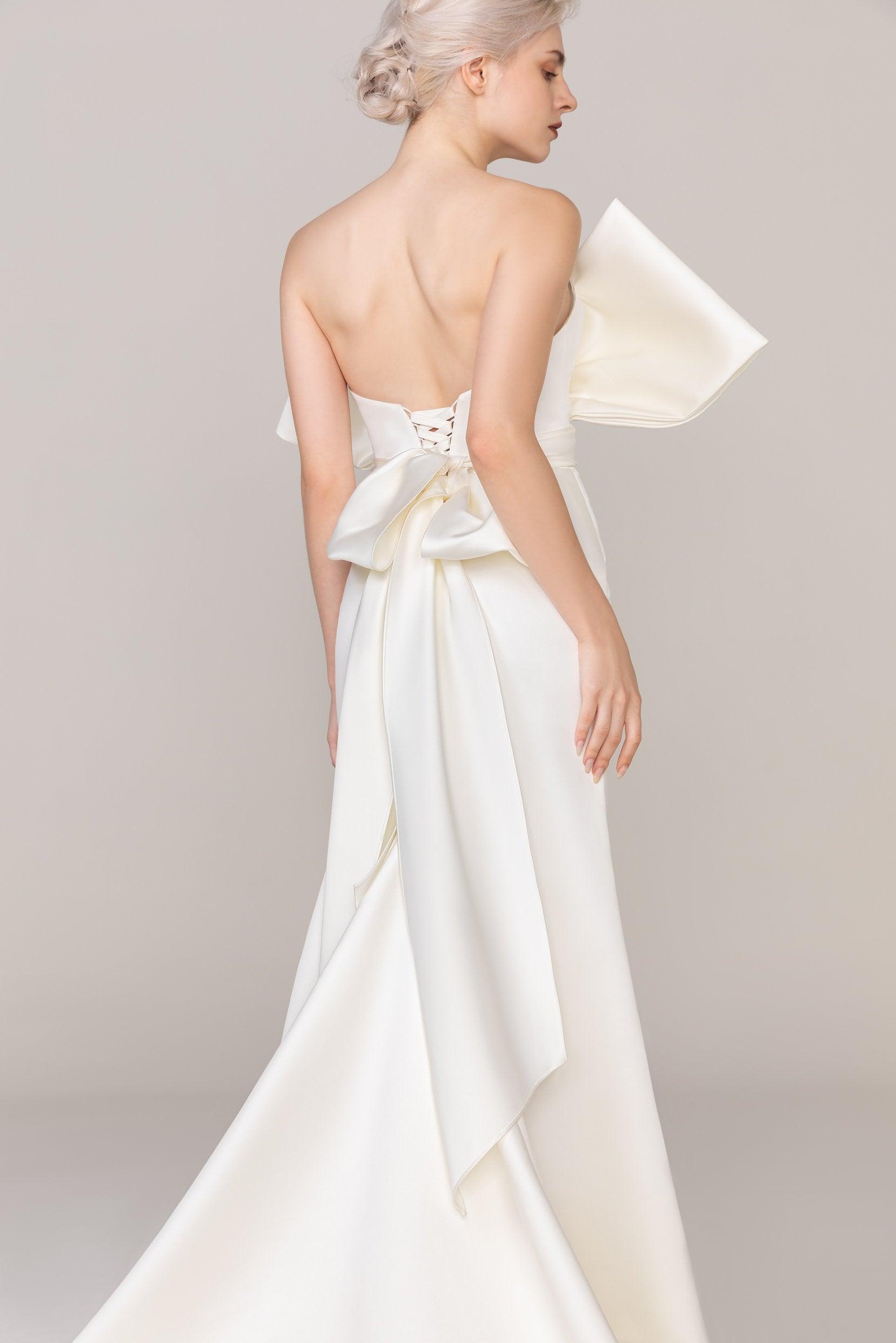 Trumpet-Mermaid Sweep-Brush Train Satin Wedding Dress CW2479 - COCOMELODY