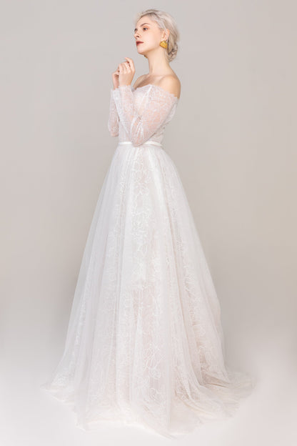 A-Line Court Train Tulle Lace Wedding Dress CW2484