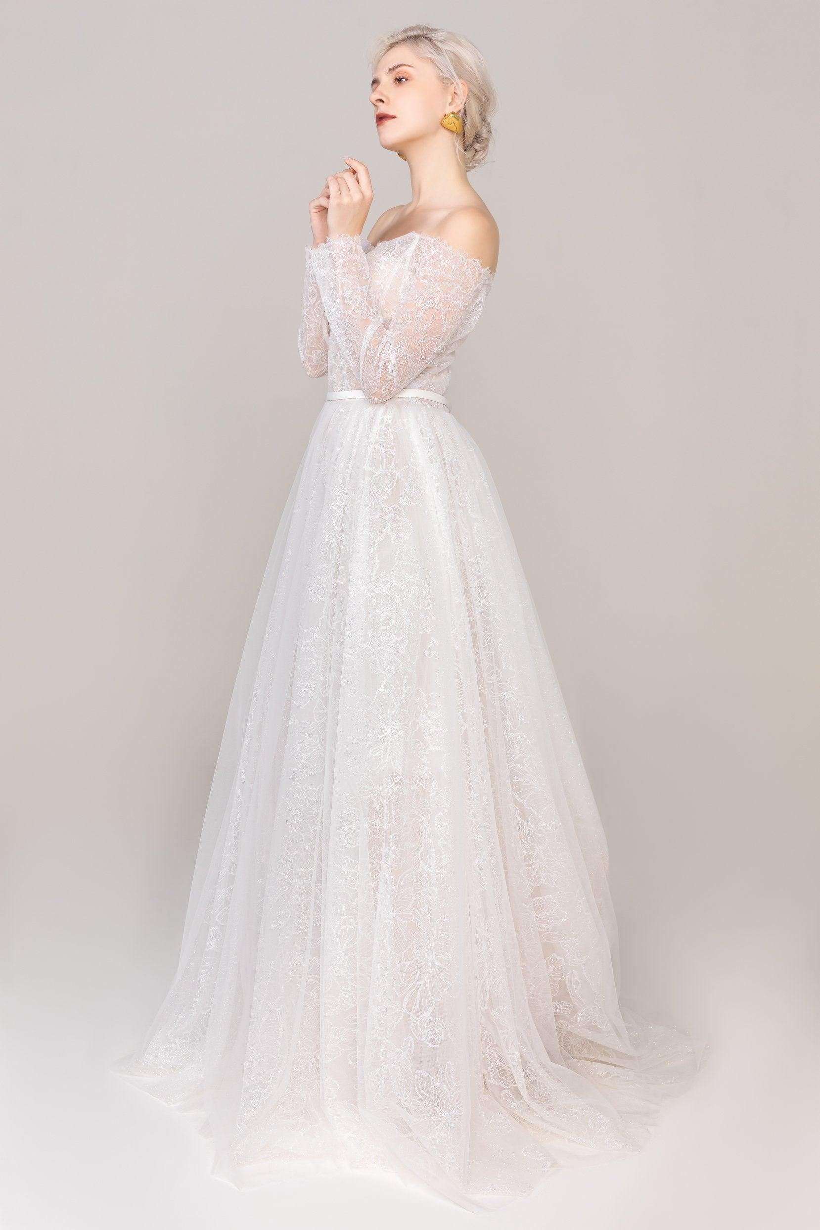 A-Line Court Train Tulle Lace Wedding Dress CW2484 - COCOMELODY