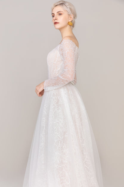 A-Line Court Train Tulle Lace Wedding Dress CW2484