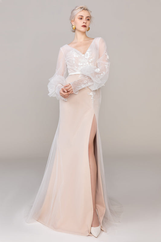 Trumpet Sweep-Brush Train Tulle Elastic Cloth Wedding Dress CW2485