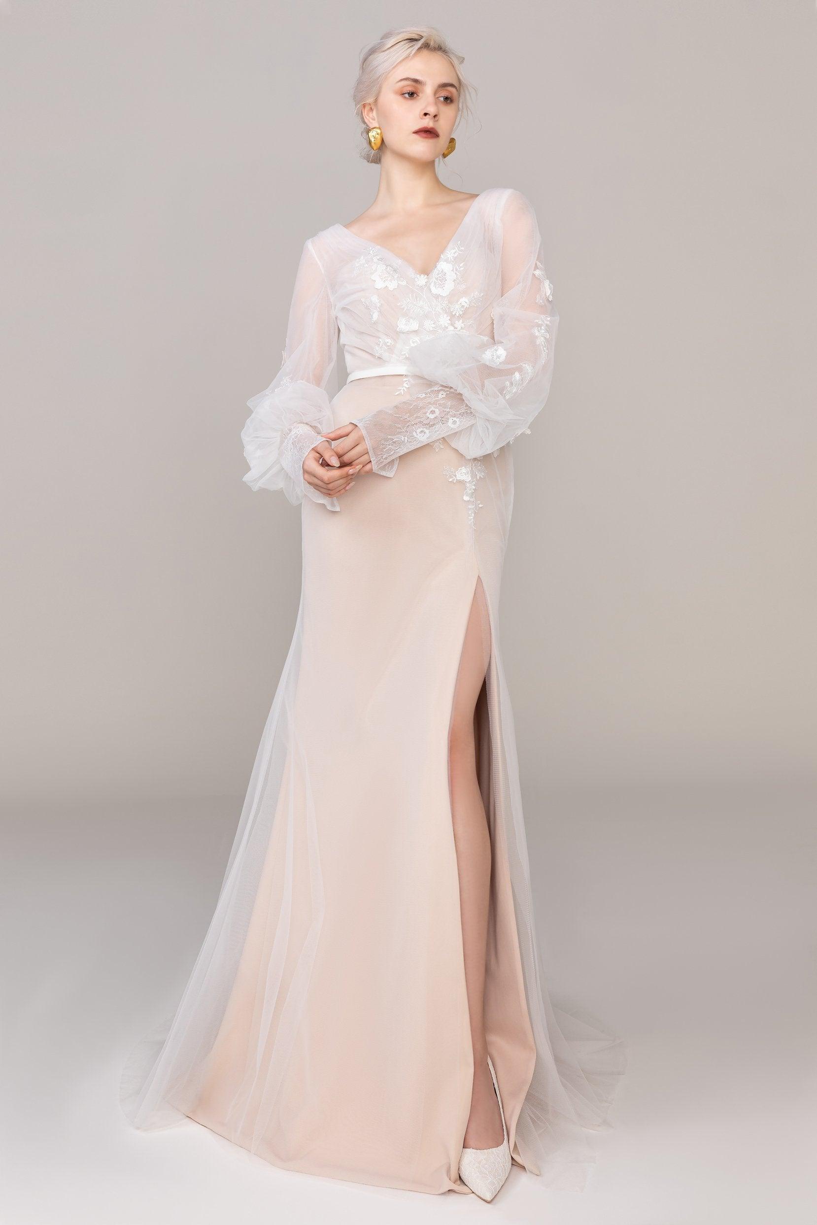 Trumpet Sweep-Brush Train Tulle Elastic Cloth Wedding Dress CW2485 - COCOMELODY