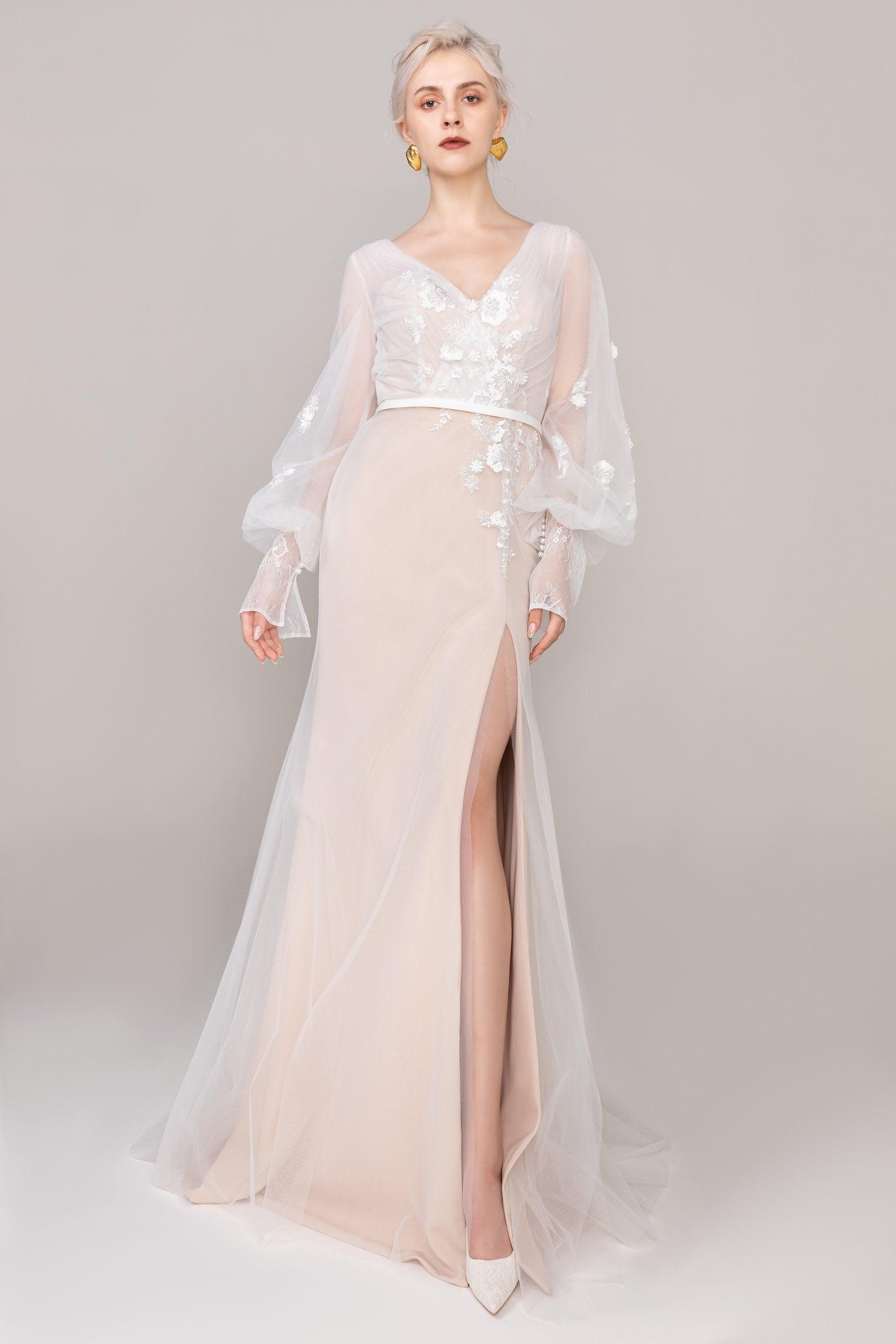 Trumpet Sweep-Brush Train Tulle Elastic Cloth Wedding Dress CW2485 - COCOMELODY