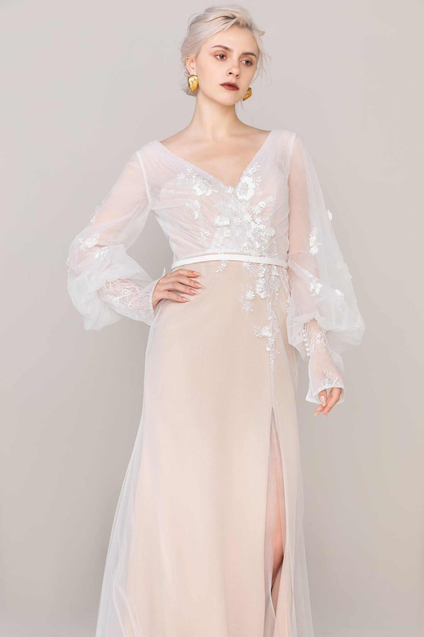 Trumpet Sweep-Brush Train Tulle Elastic Cloth Wedding Dress CW2485 - COCOMELODY