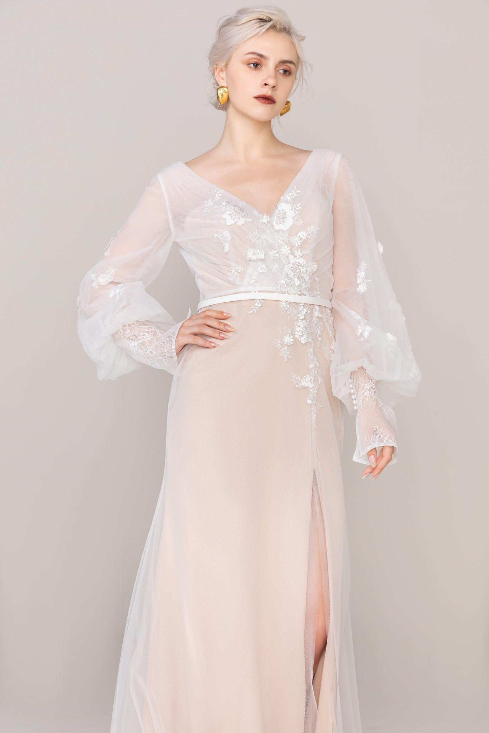 Trumpet Sweep-Brush Train Tulle Elastic Cloth Wedding Dress CW2485 - COCOMELODY