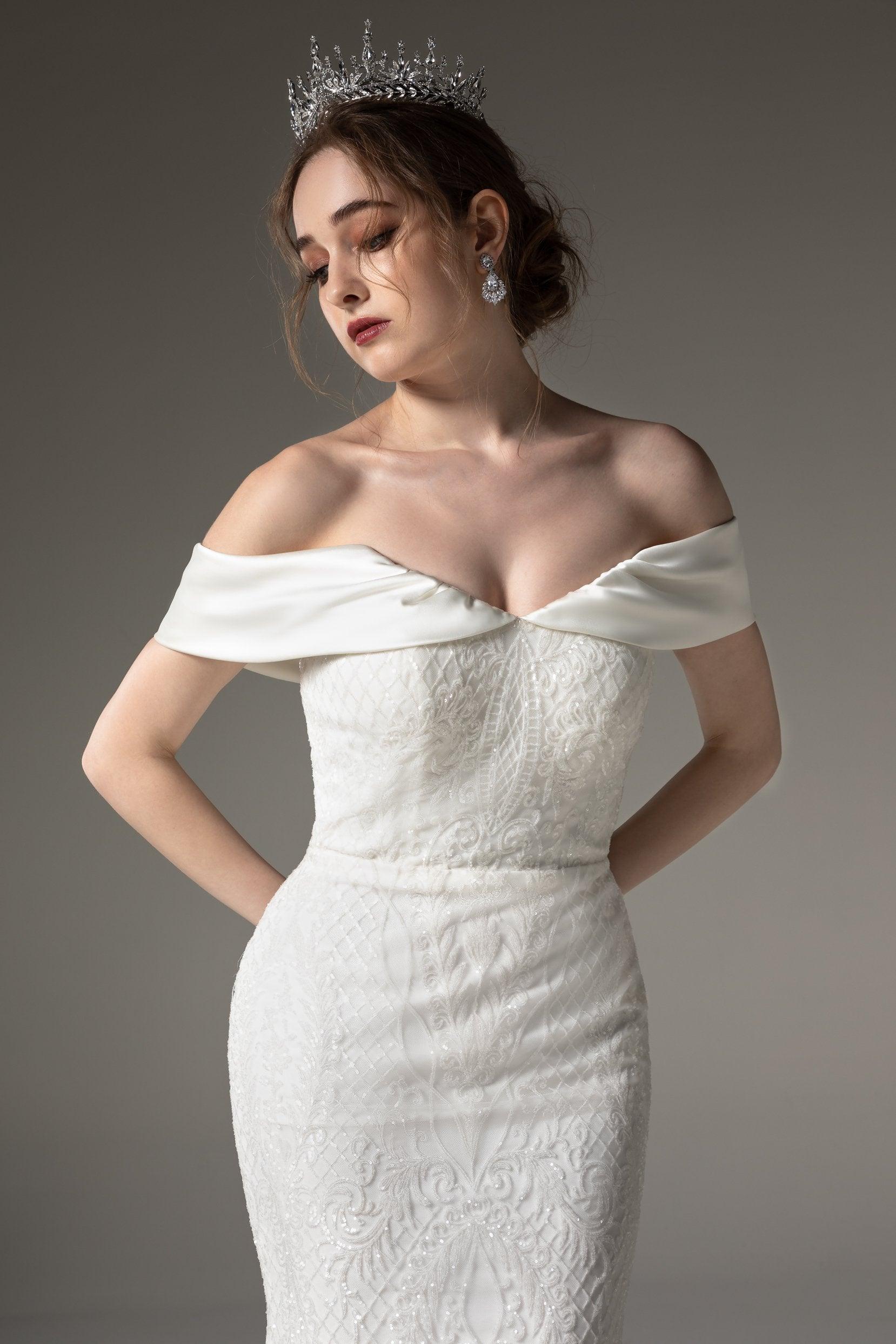Princess Chapel Train Satin Wedding Dress CW2512 - COCOMELODY