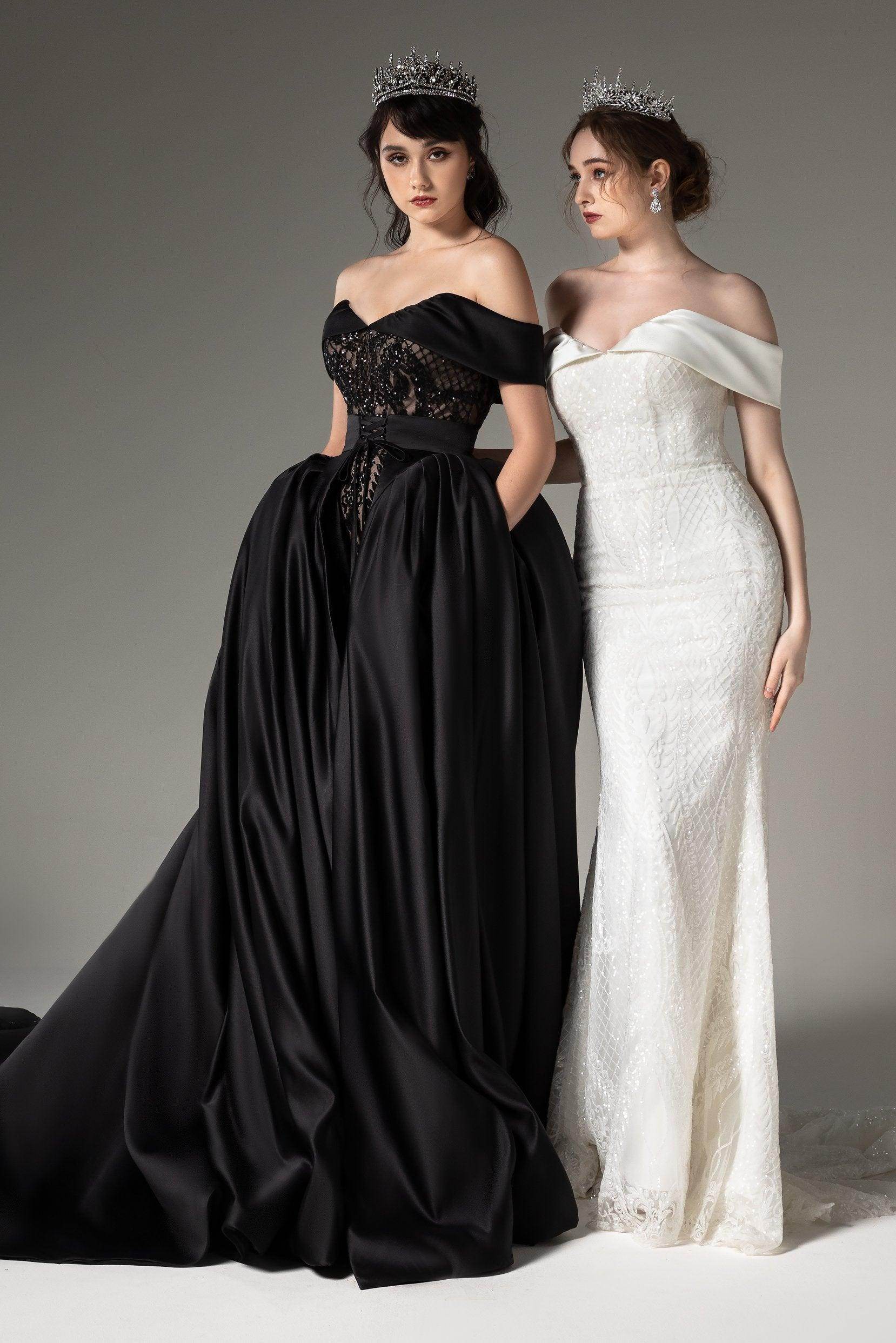 Princess Chapel Train Satin Wedding Dress CW2513 - COCOMELODY