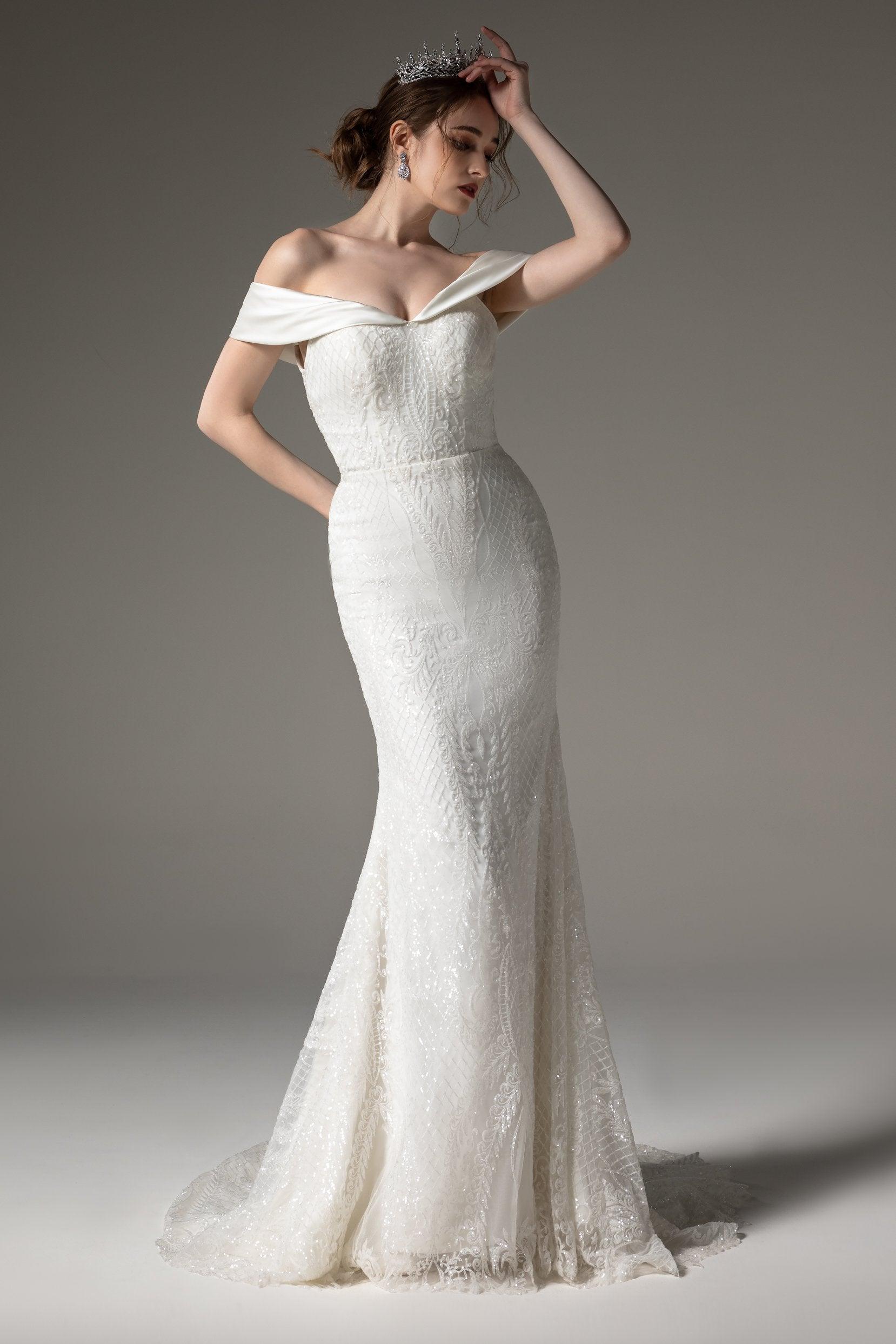 Trumpet-Mermaid Court Train Sequins Wedding Dress CW2527 - COCOMELODY