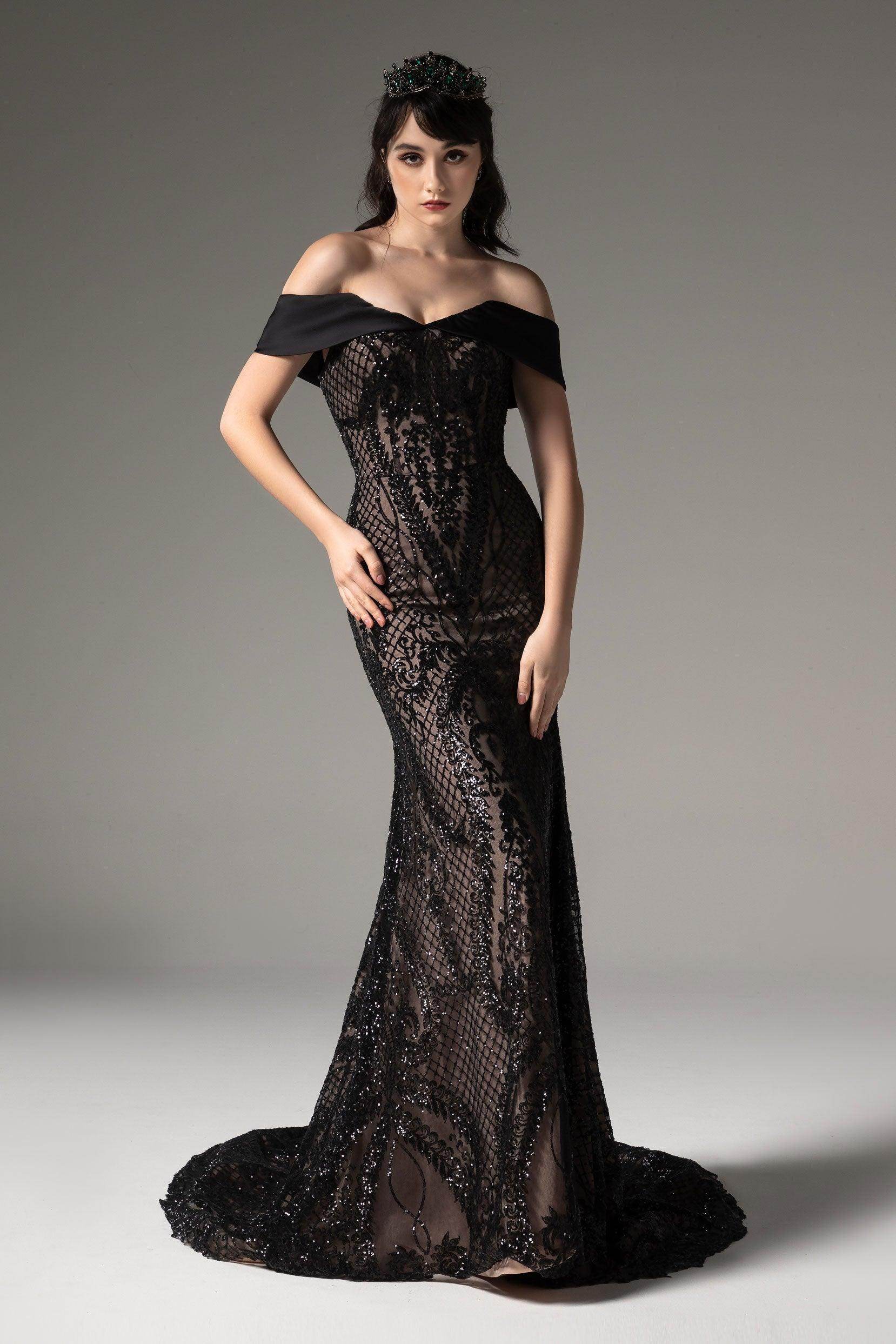 Off The Shoulder Sequined Trumpet Gown