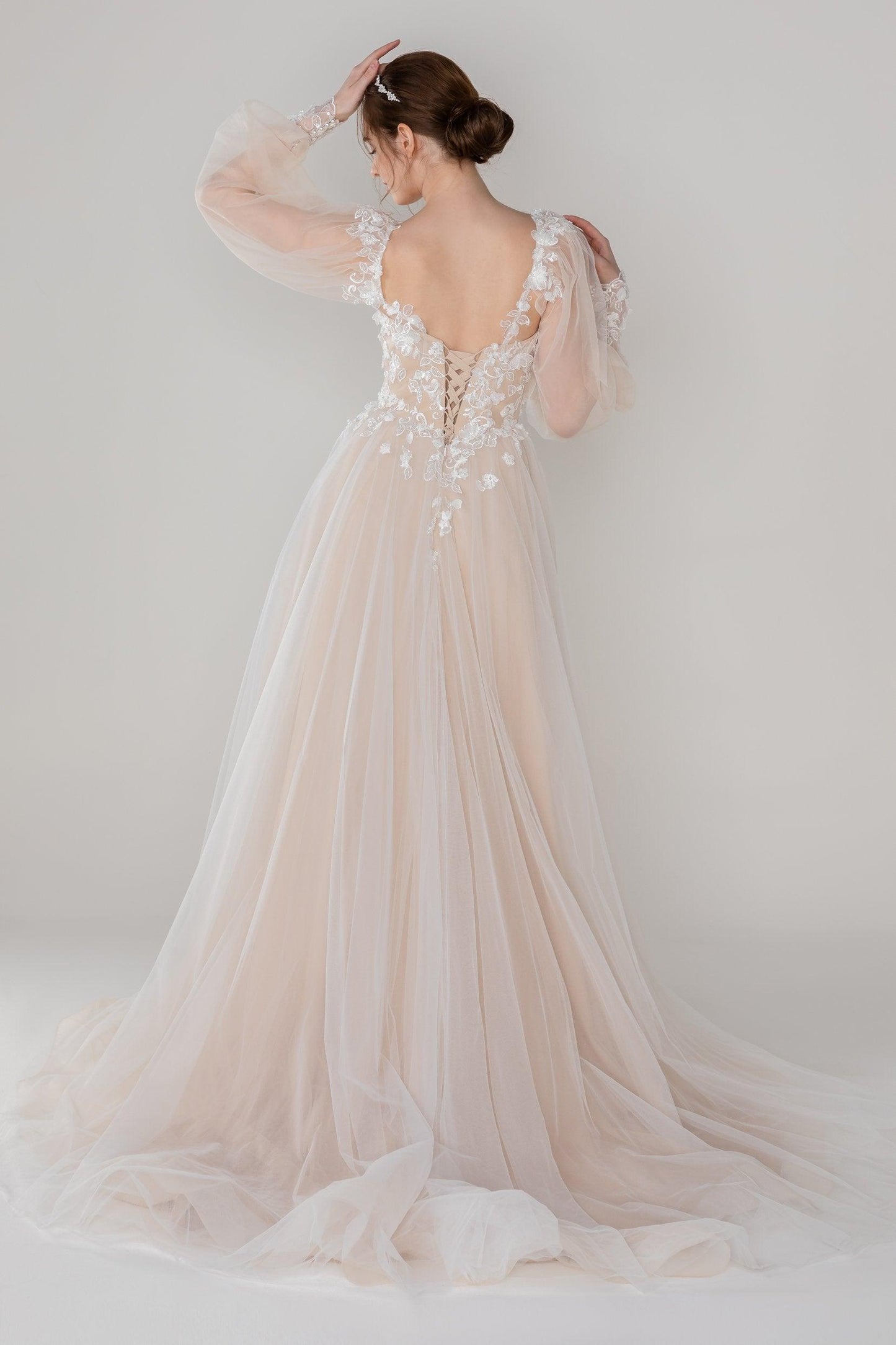 A-Line Court Train Tulle Wedding Dress CW2533