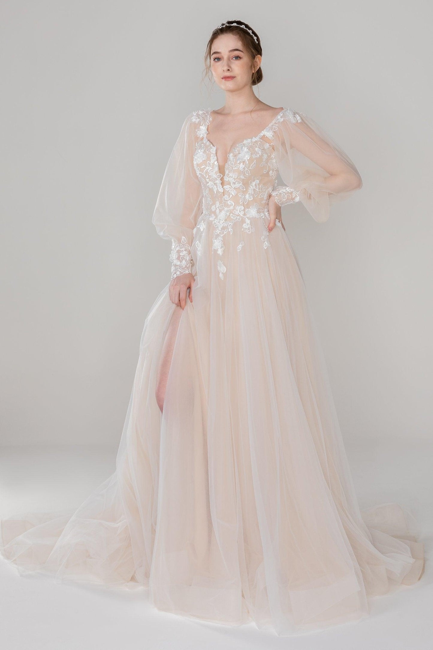 A-Line Court Train Tulle Wedding Dress CW2533