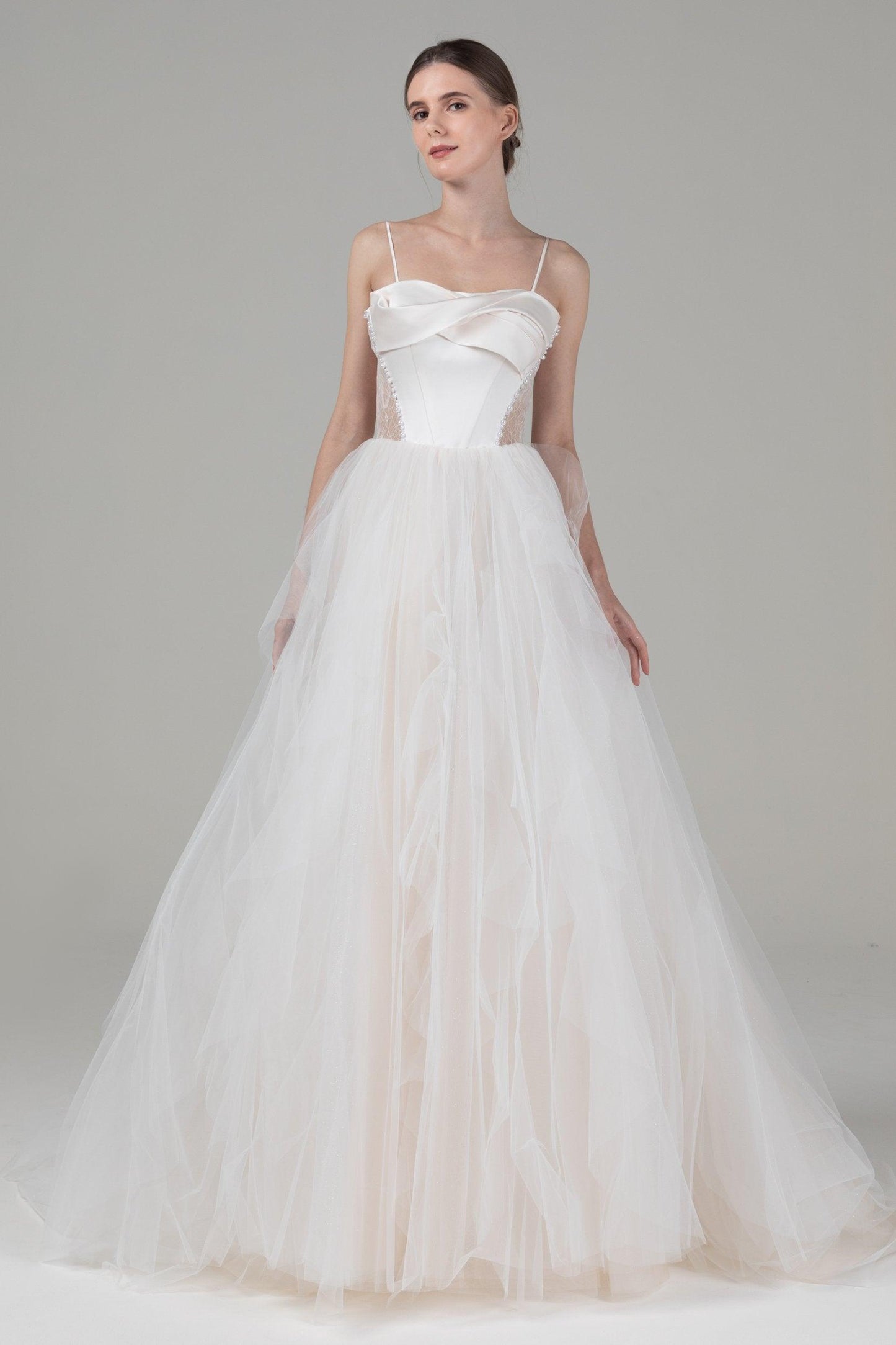 A-Line Court Train Satin Tulle Wedding Dress CW2542